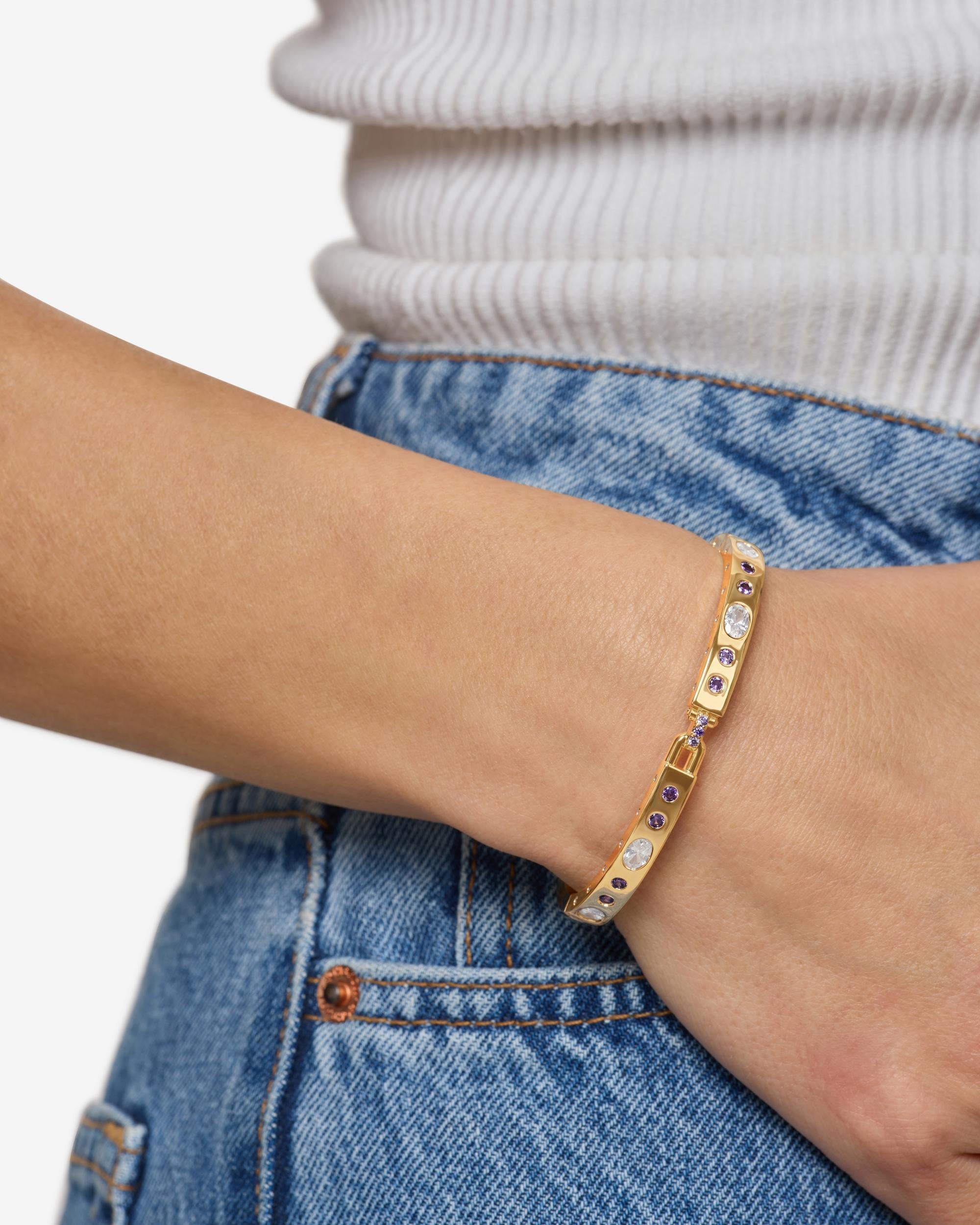Ashley Sunset Lock Cuff 6mm - Gold|Lavender Amethyst