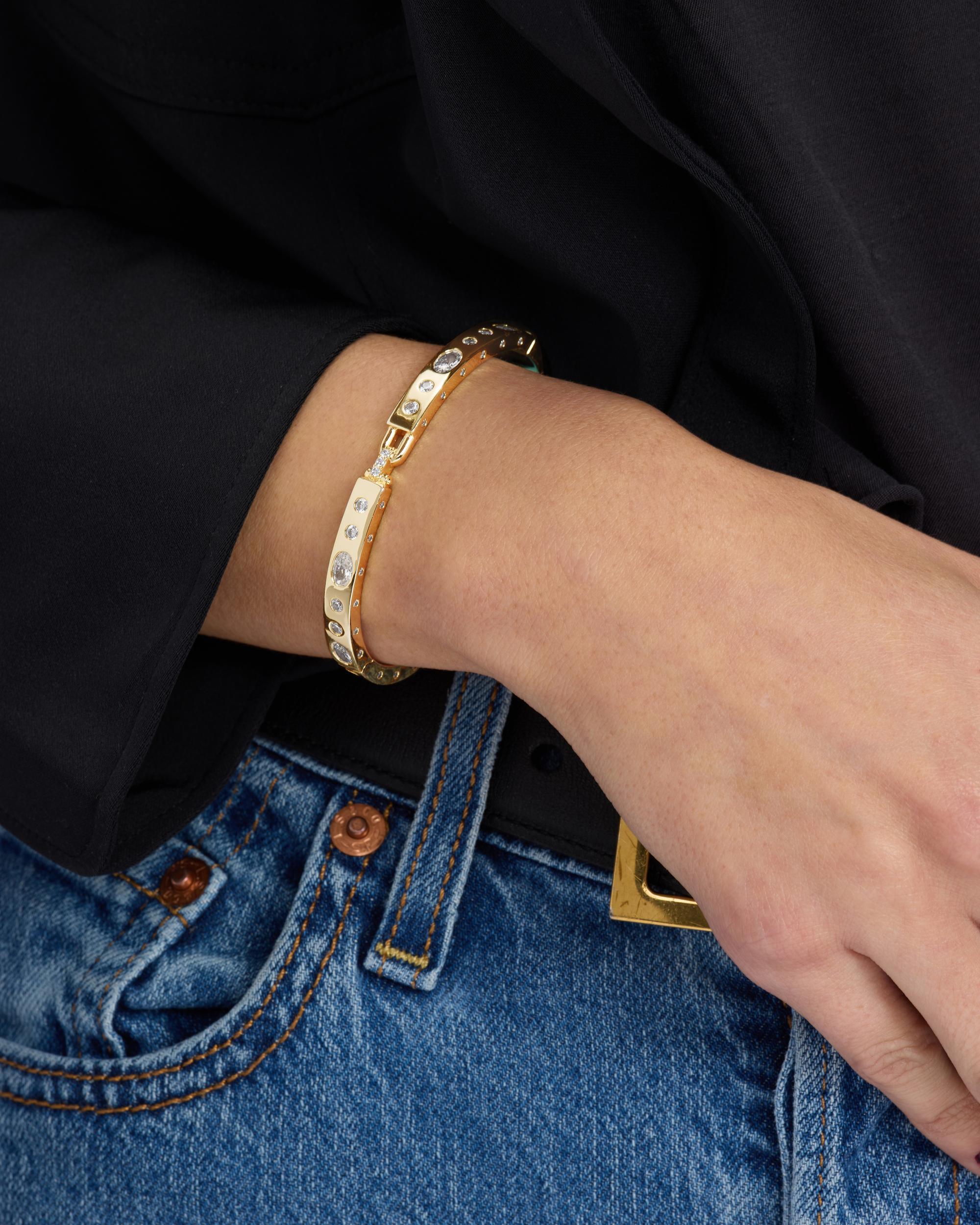 Ashley Sunset Lock Cuff 6mm - Gold|White Diamondettes