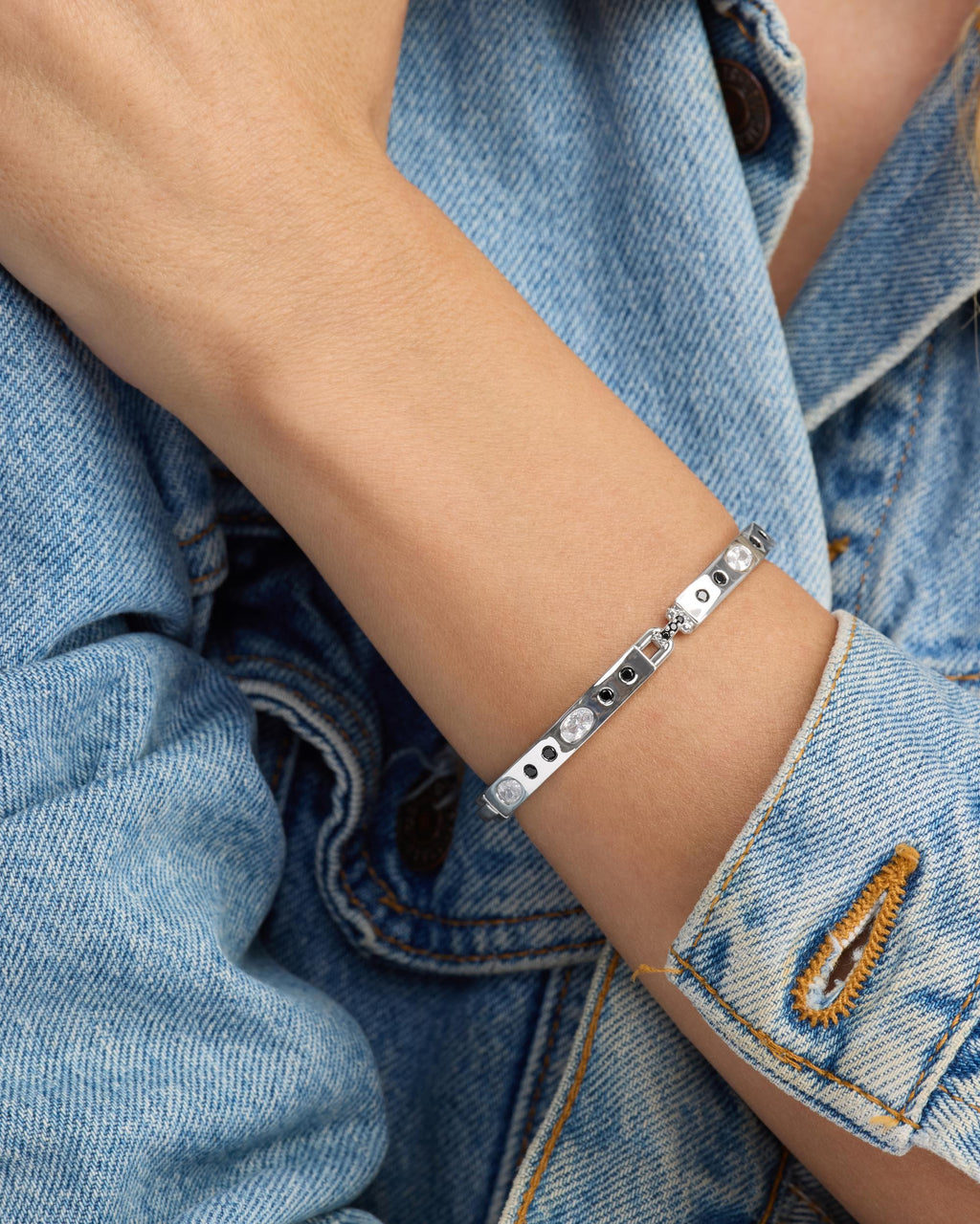 Ashley Sunset Lock Cuff 6mm - Silver|Black Diamondettes