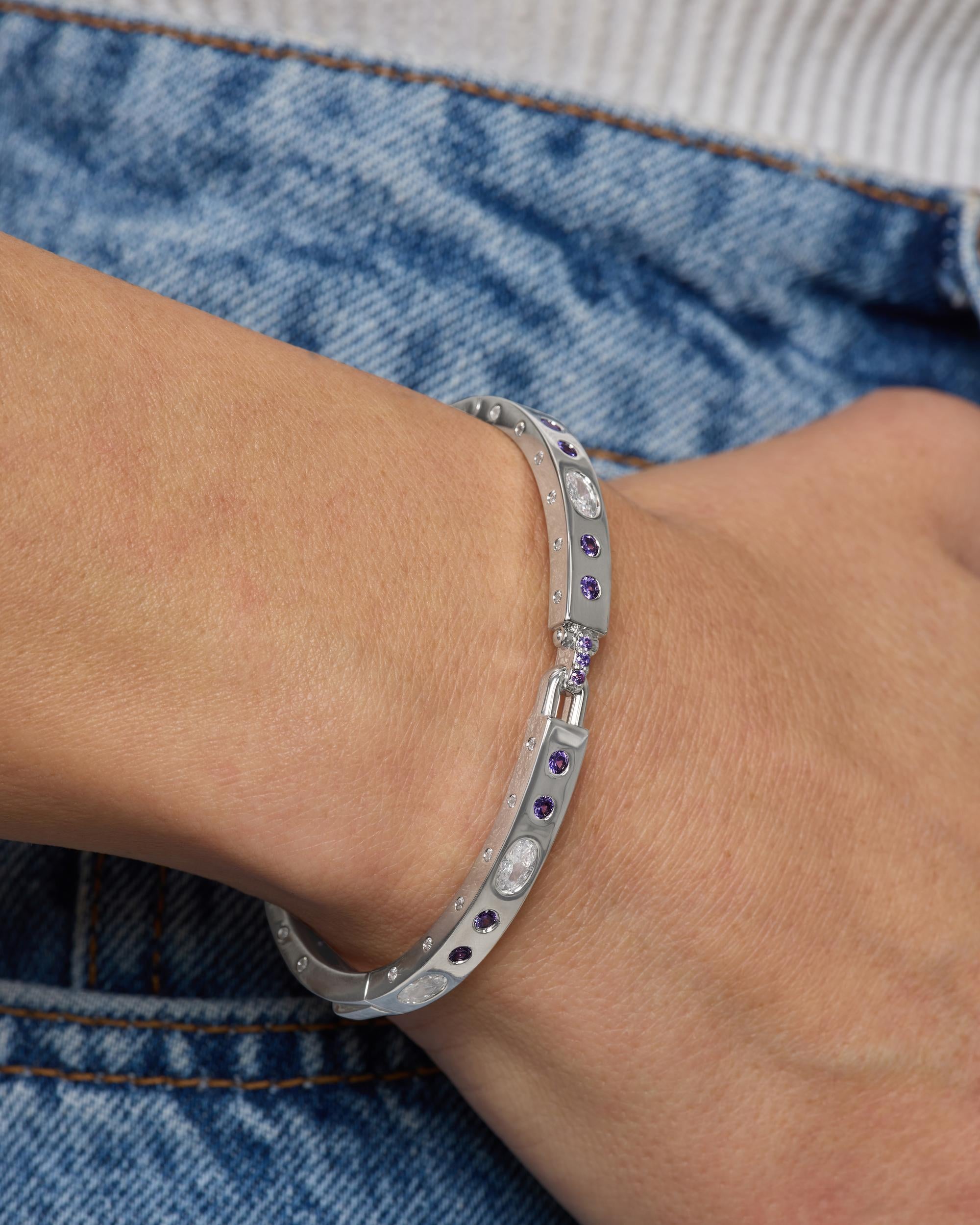 【アンプリ】Misty Sky Bracelet【レア】 Ashley Sunset Lock Cuff 6mm - Silver|Lavender Amethyst – Melinda