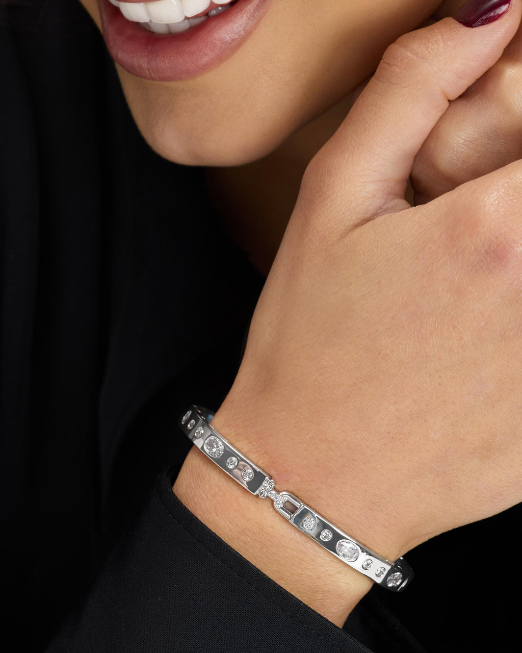 Ashley Sunset Lock Cuff 6mm - Silver|White Diamondettes