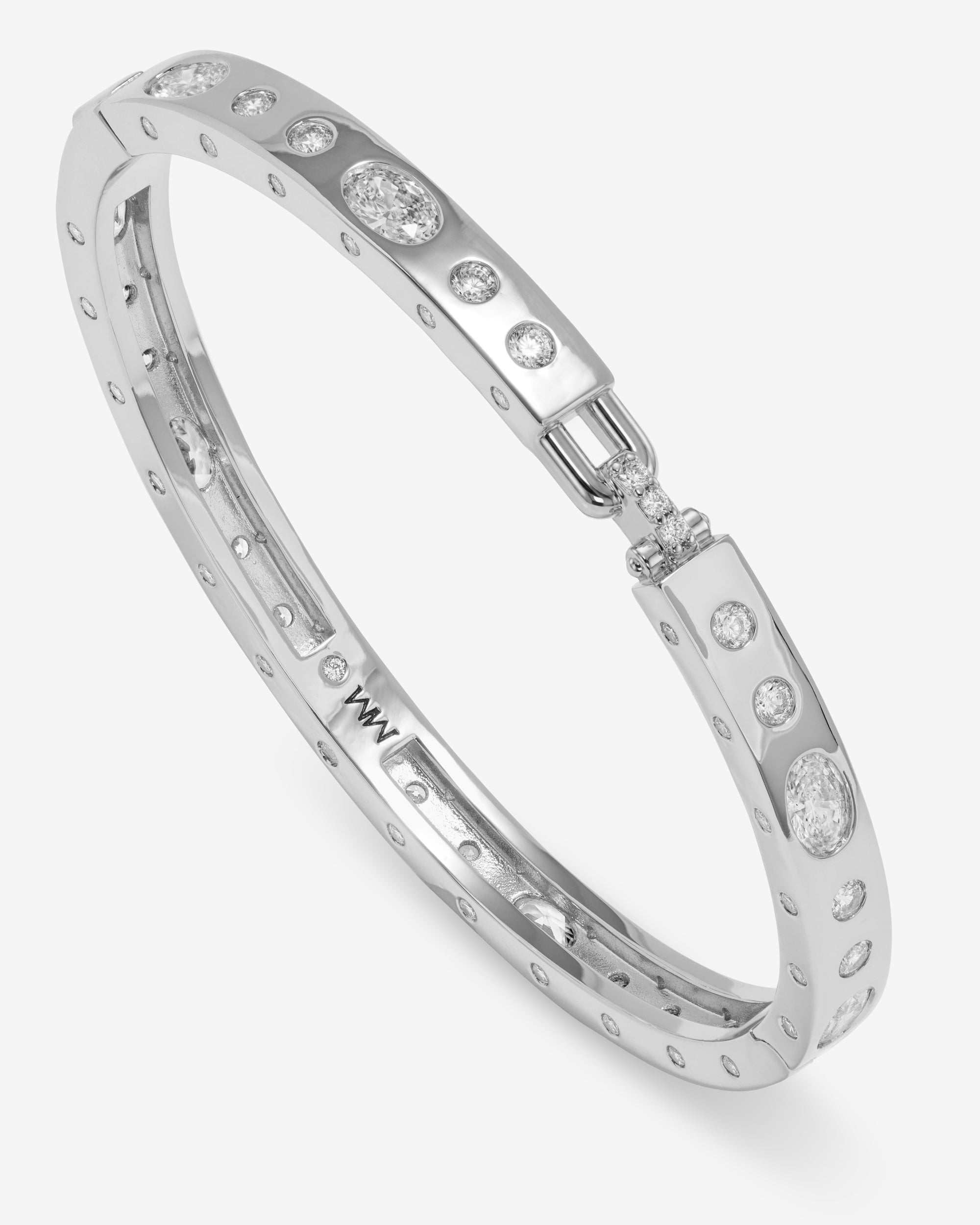 Ashley Sunset Lock Cuff 6mm - Silver|White Diamondettes