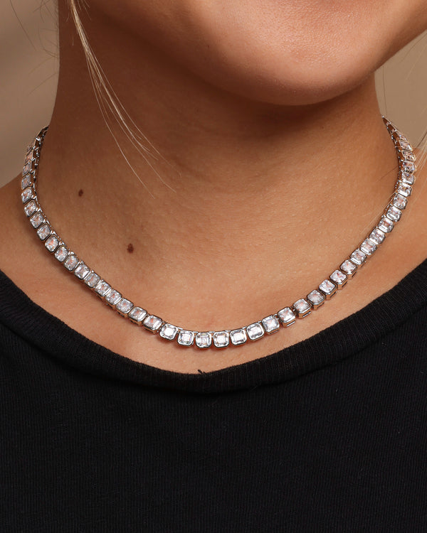 Baby Duchess Tennis Necklace - Silver|White Diamondettes