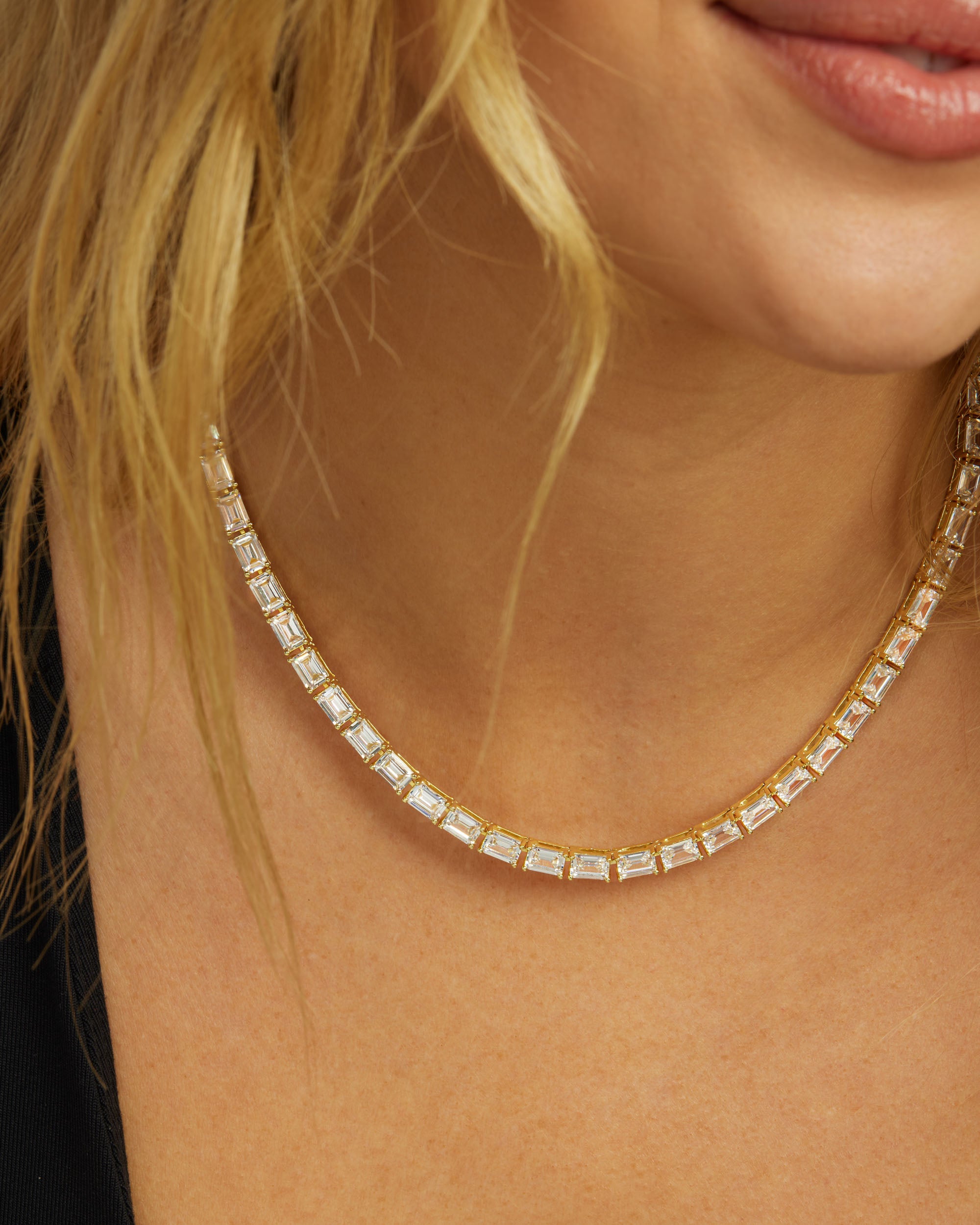 Baby Grand Slam Tennis Necklace 16" - Gold|White Diamondettes