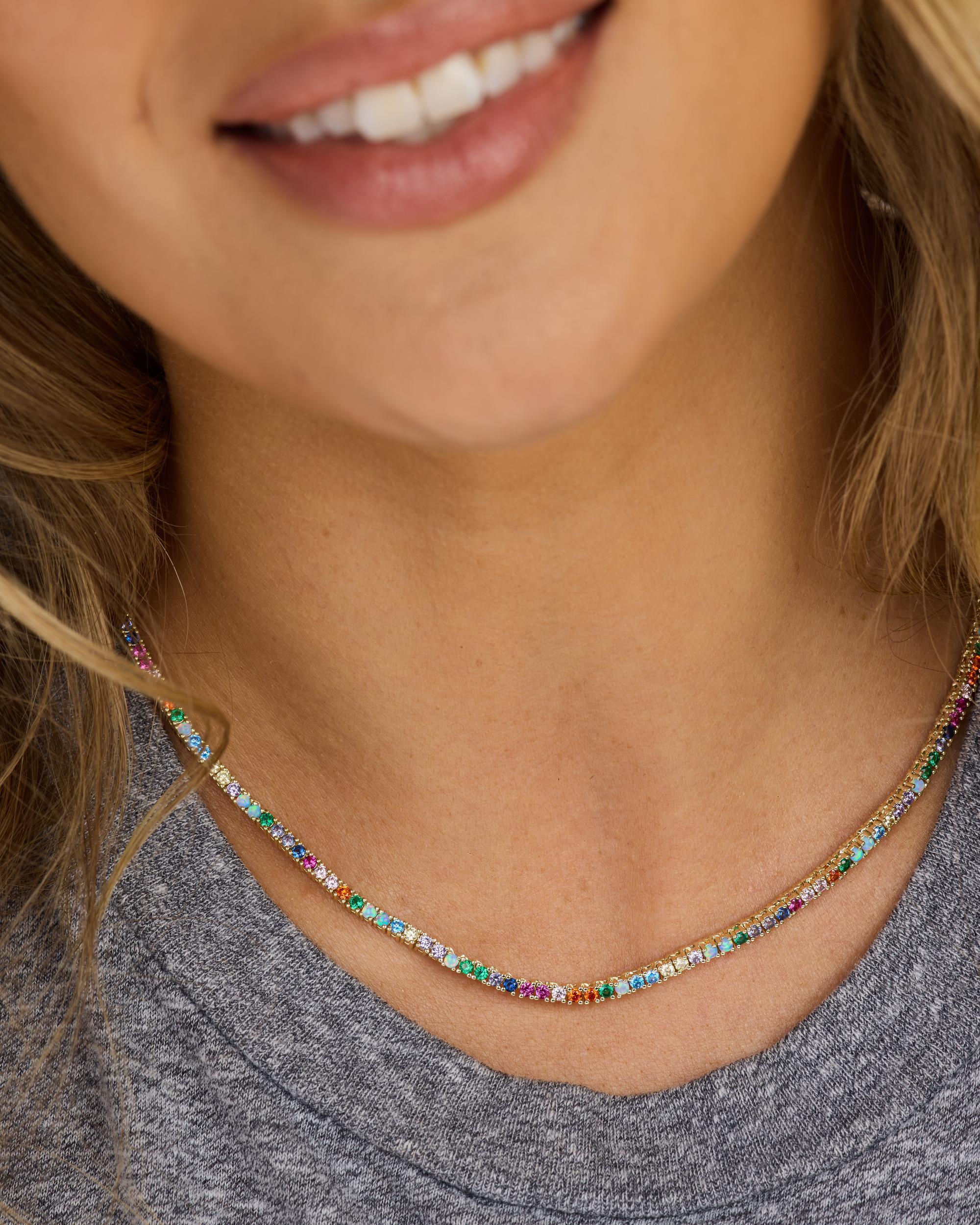 Heiress Tennis Necklace 2mm | Gold Multi-Stone Sparkle – Melinda