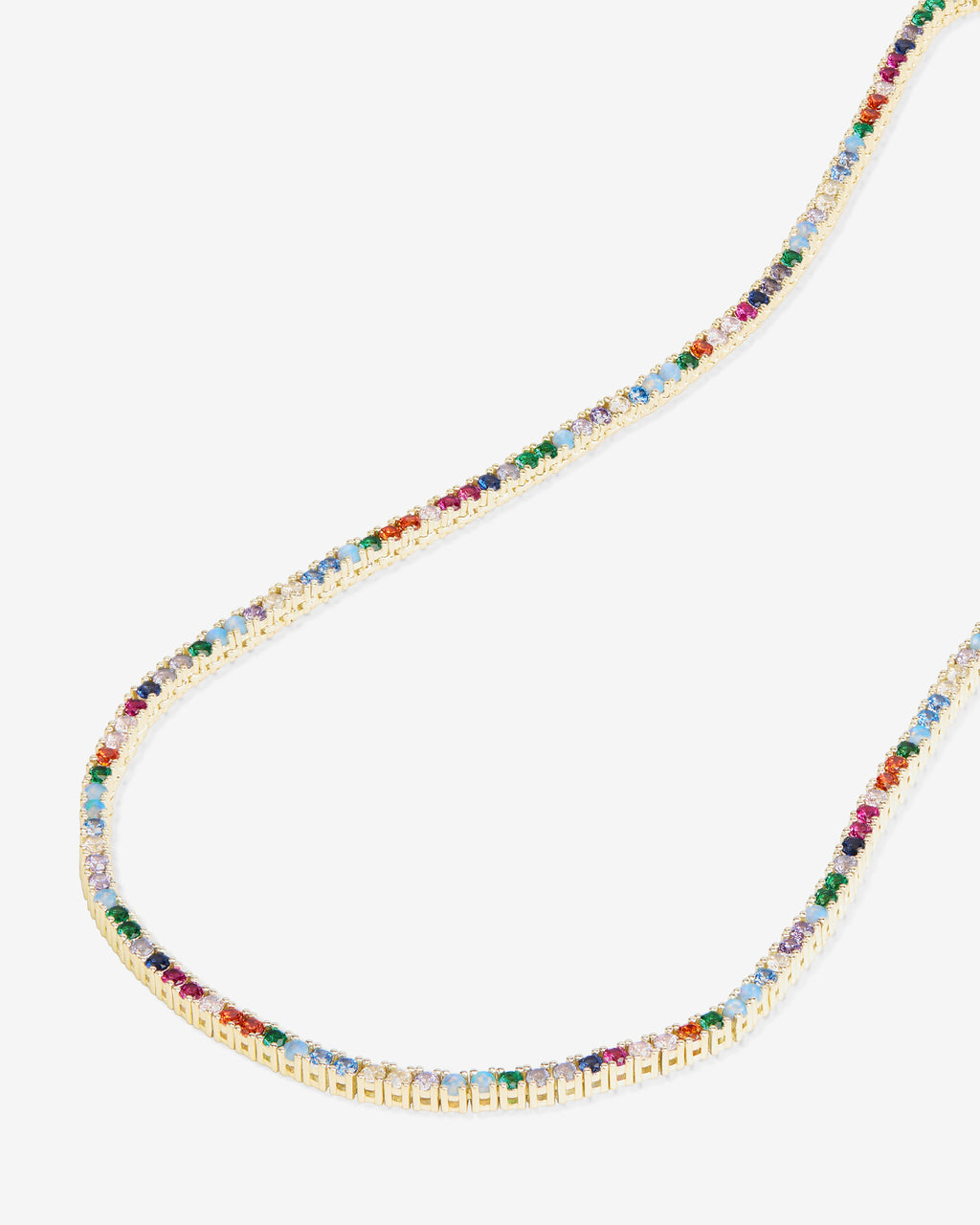 Heiress Tennis Necklace 2mm - Gold|Multi Stone