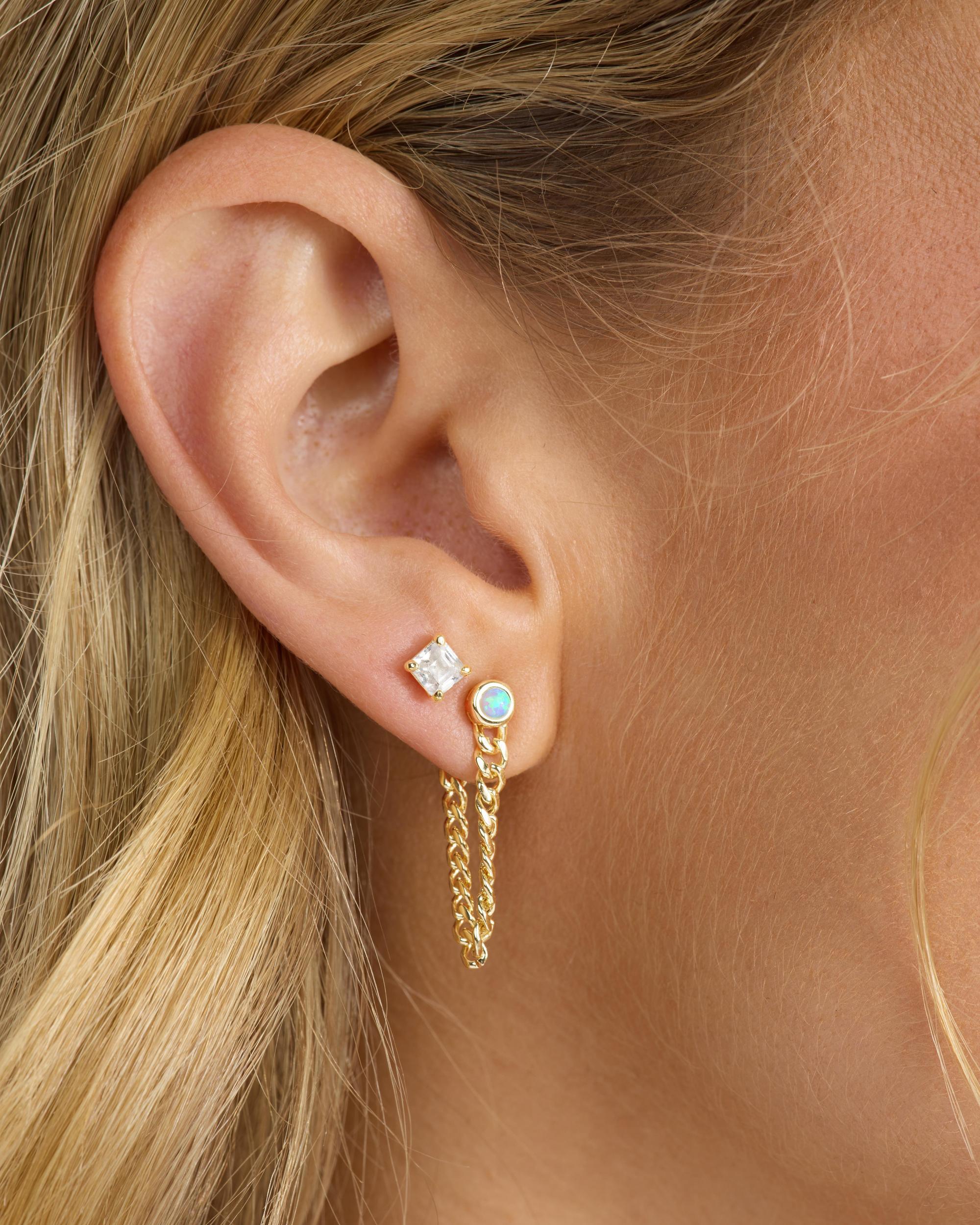 Julian 3mm Soft Chain Hoops - Gold|Blue Opal