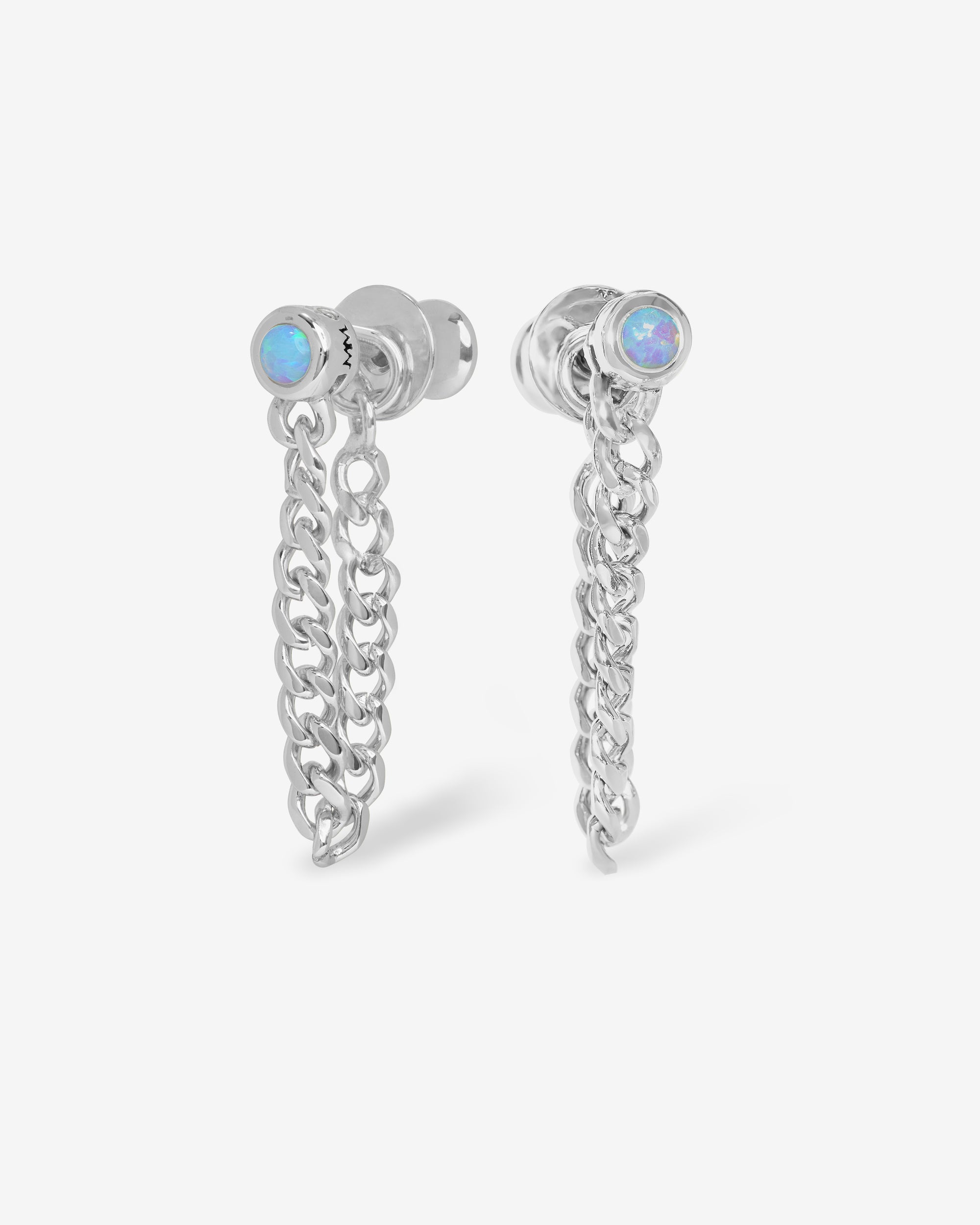 Julian 3mm Soft Chain Hoops - Silver|Blue Opal