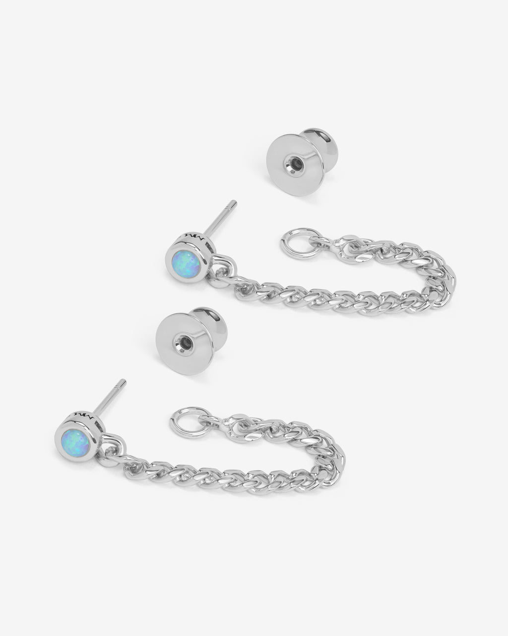 Julian 3mm Soft Chain Hoops - Silver|Blue Opal