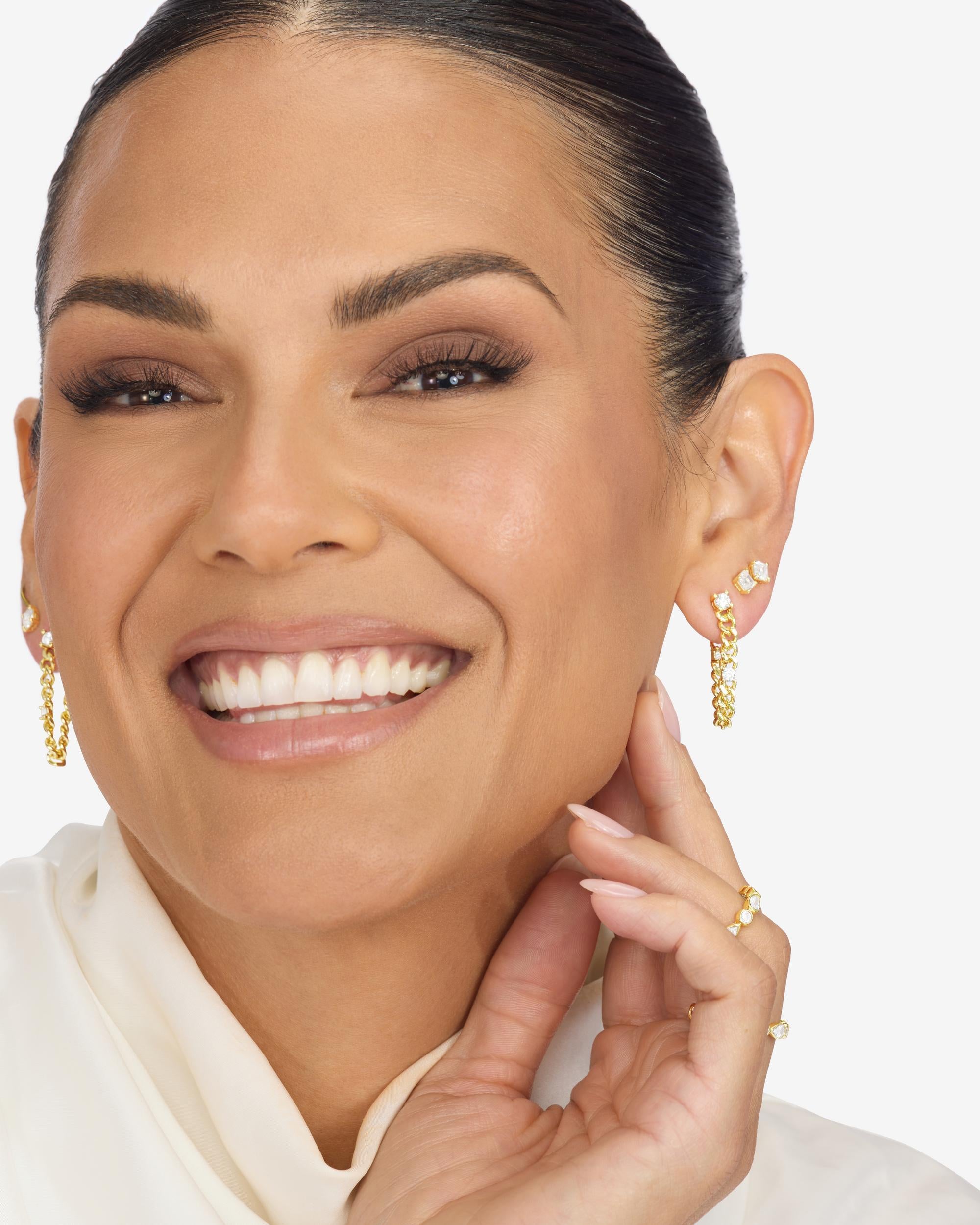 Julian Triple Diamond 4mm Soft Chain Hoops - Gold|White Diamondettes