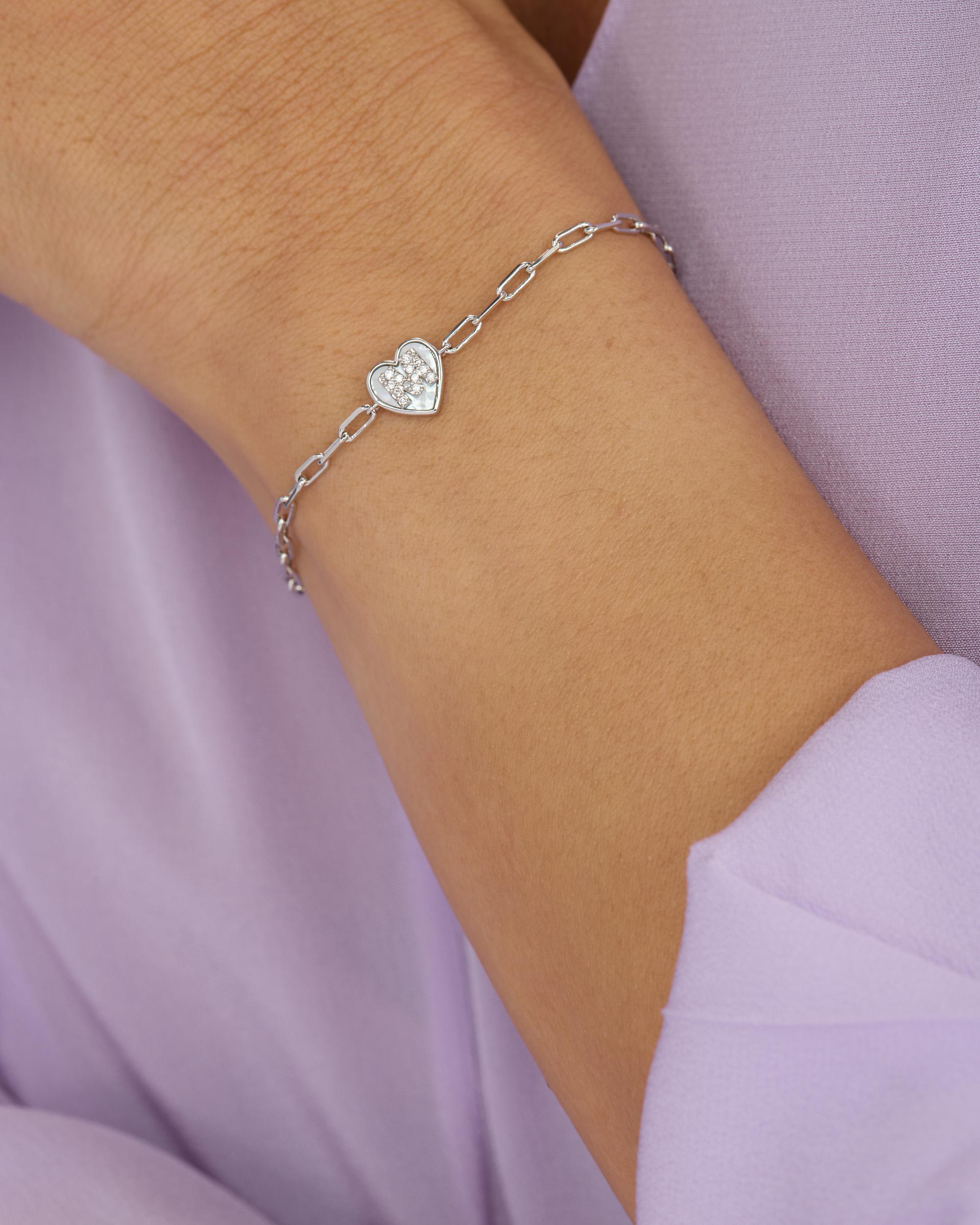 Love Letters Heart Bracelet - Silver|White Diamondettes