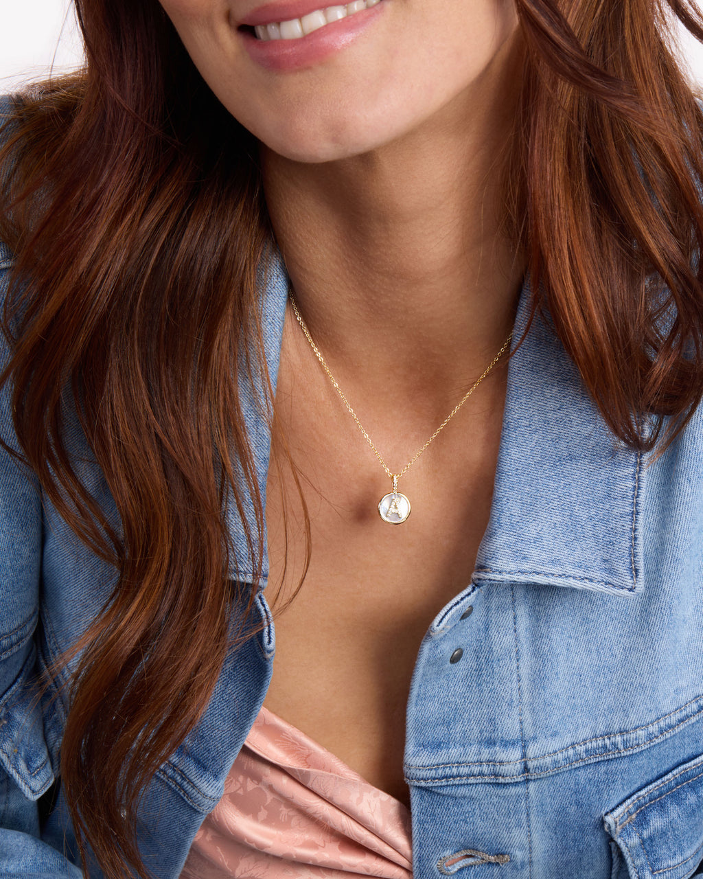 Love Letters Medallion Necklace 12mm - Gold|White Diamondettes