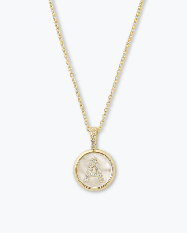Baby Love Letters Medallion Necklace - Gold|White Diamondettes