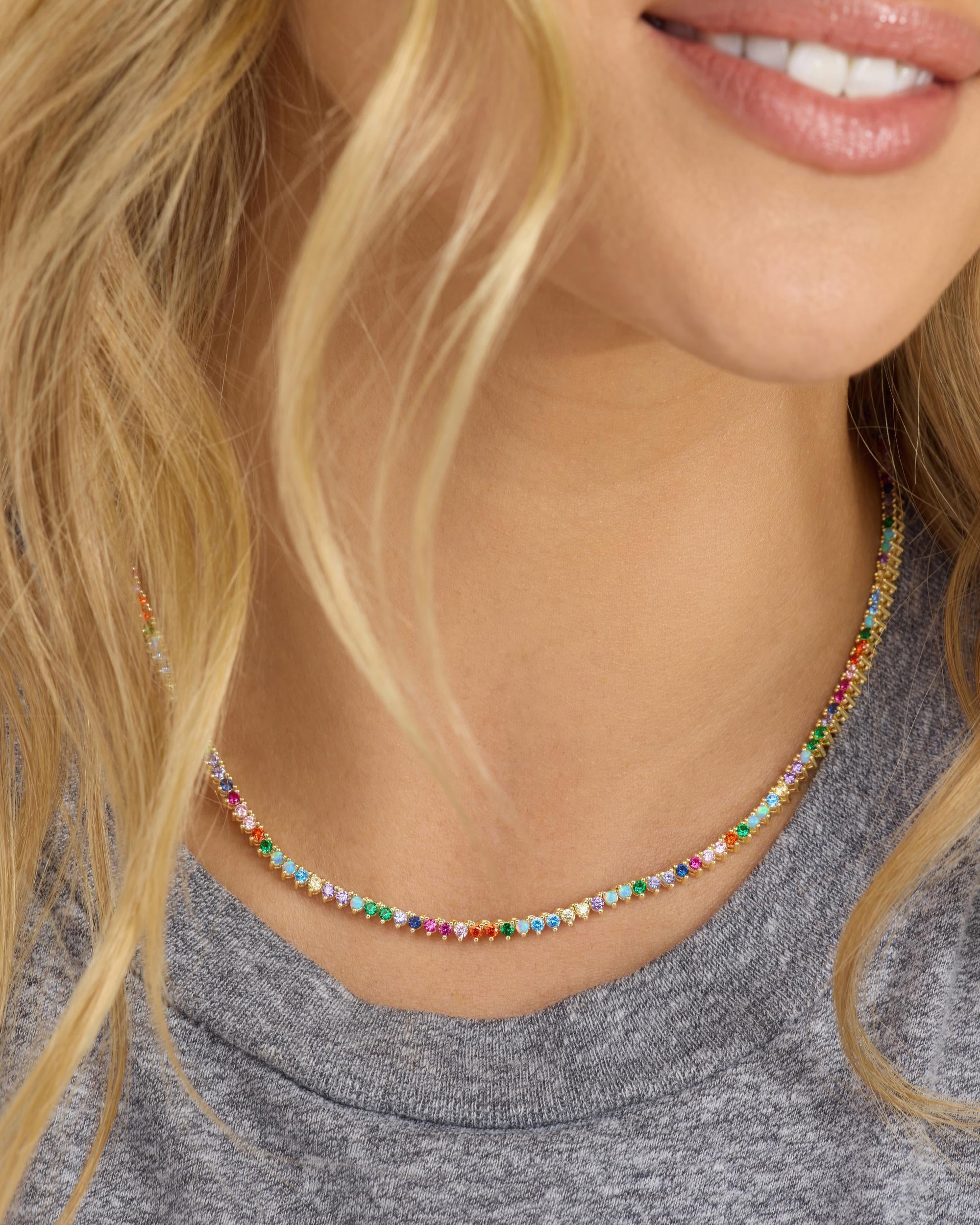 Not Your Basic 2mm Gold Multi-Stone Tennis Necklace – Melinda