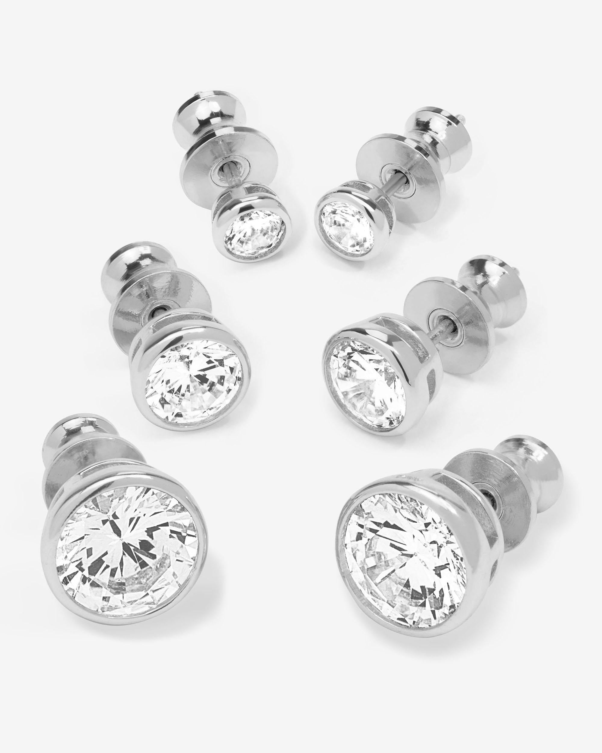 Baroness Stud Set - Silver|White Diamondettes