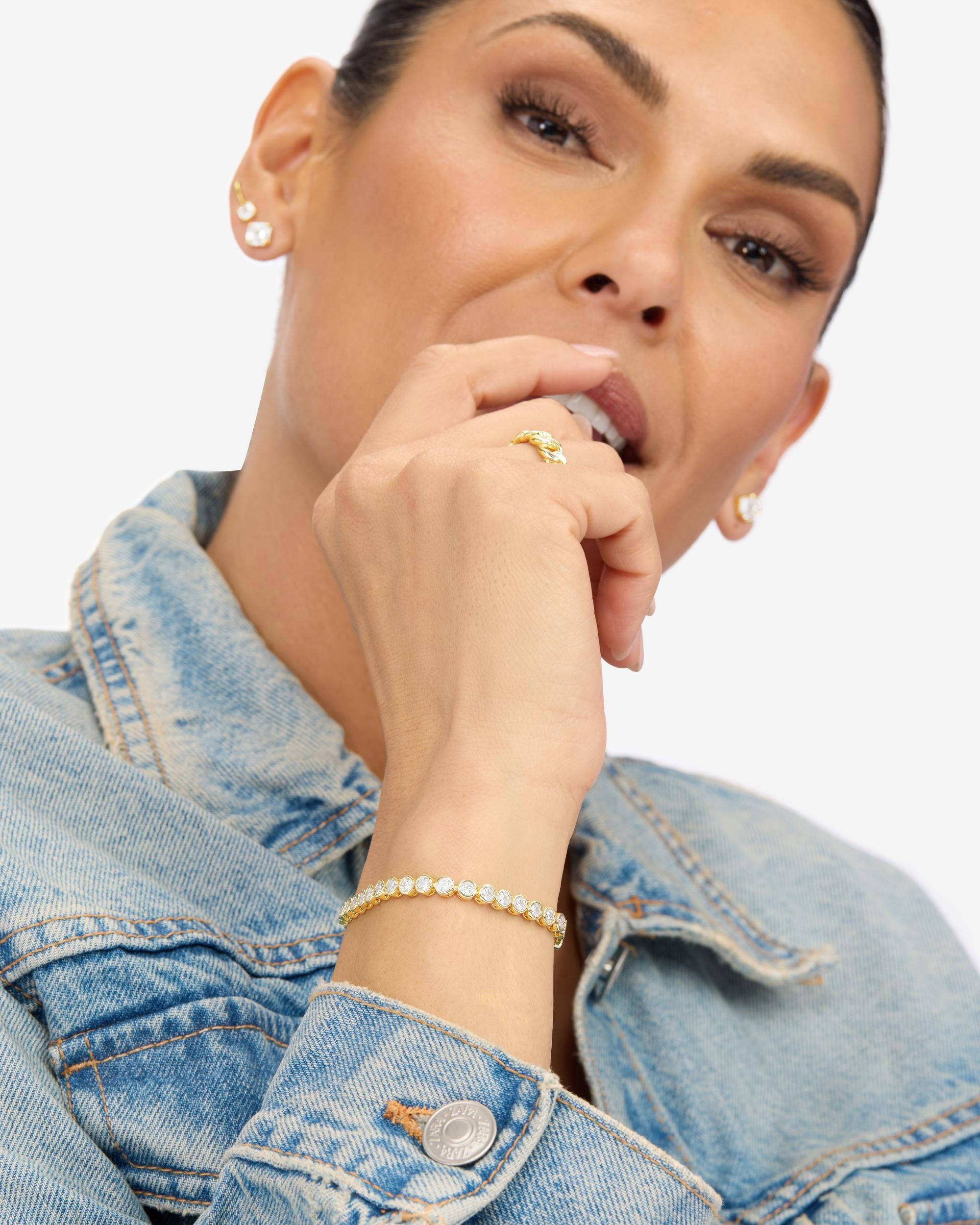 Baroness Tennis Bracelet 3mm - Gold|White Diamondettes