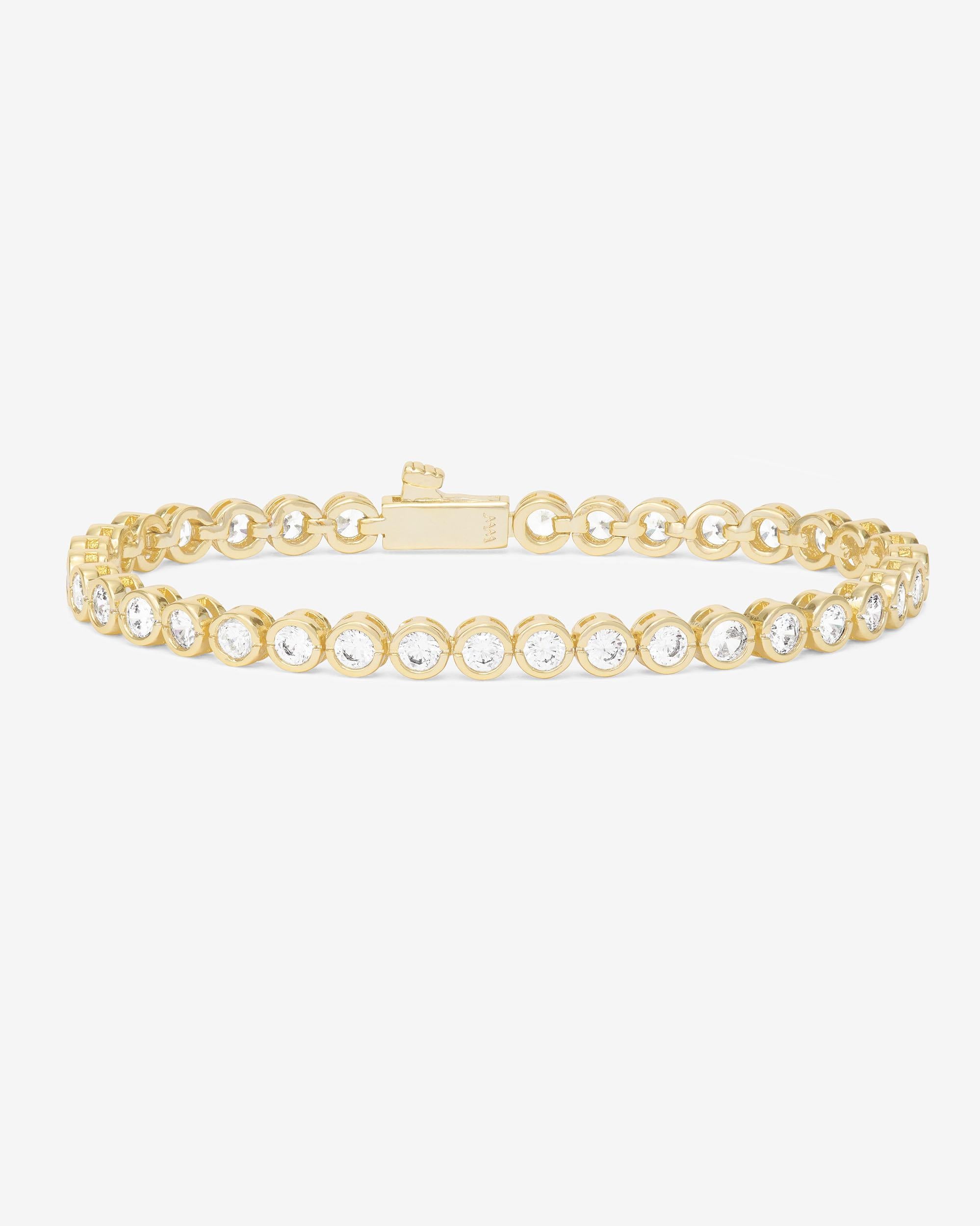 Baroness Gold Bezel Tennis Bracelet | 3mm Simulated Diamonds