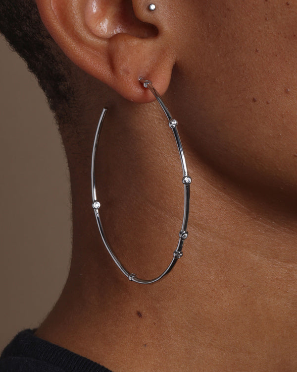 Big Ass Hoops 2" - Silver|White Diamondettes