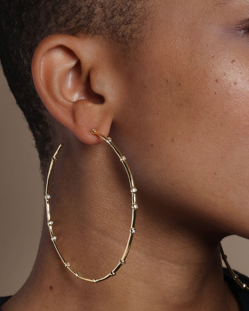Big Ass Hoops 3" - Gold|White Diamondettes