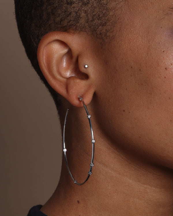 Big Ass Hoops 3" - Silver|White Diamondettes