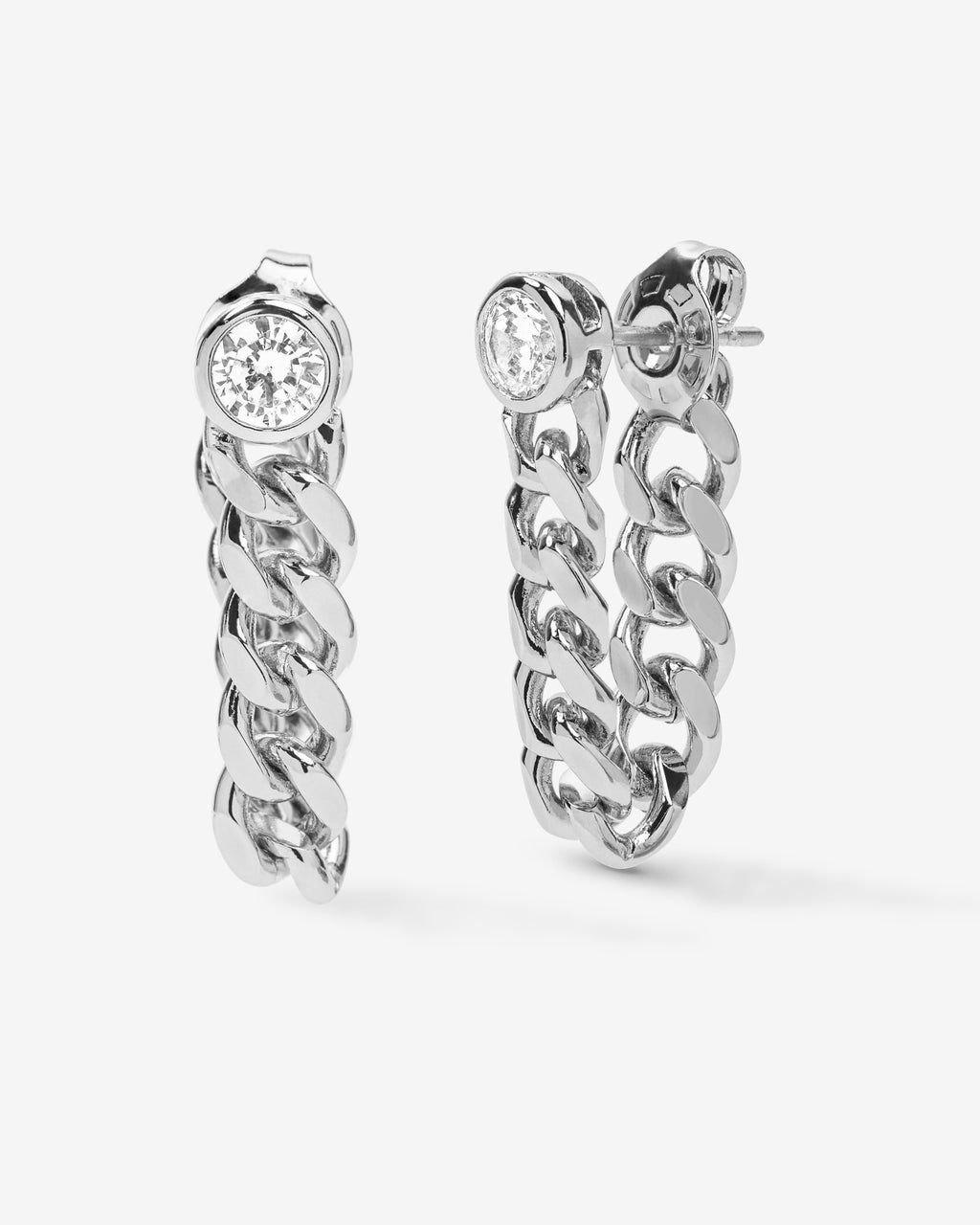 Julian 5mm Soft Chain Hoops - Silver|White Diamondettes