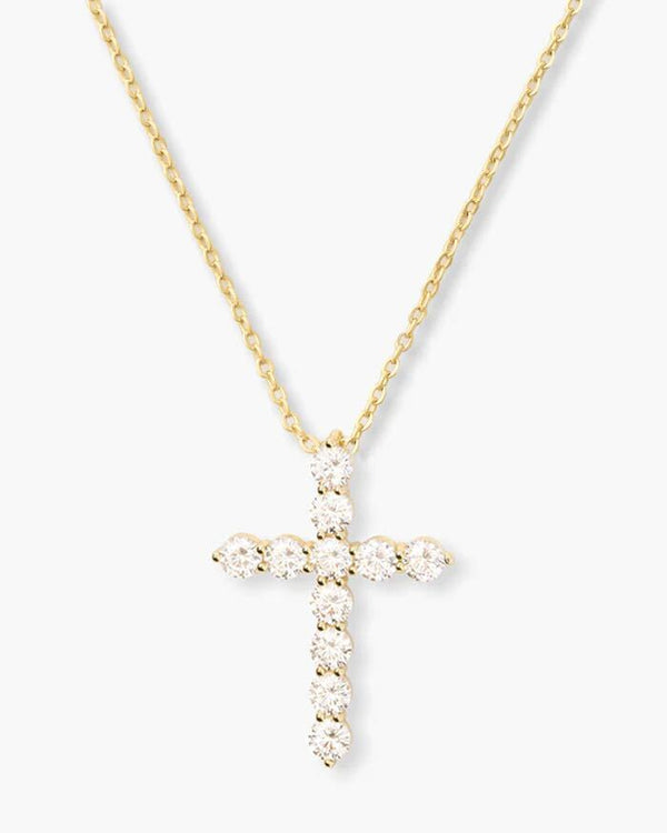 "Oh She Fancy" Small Cross Pendant - Gold|White Diamondettes