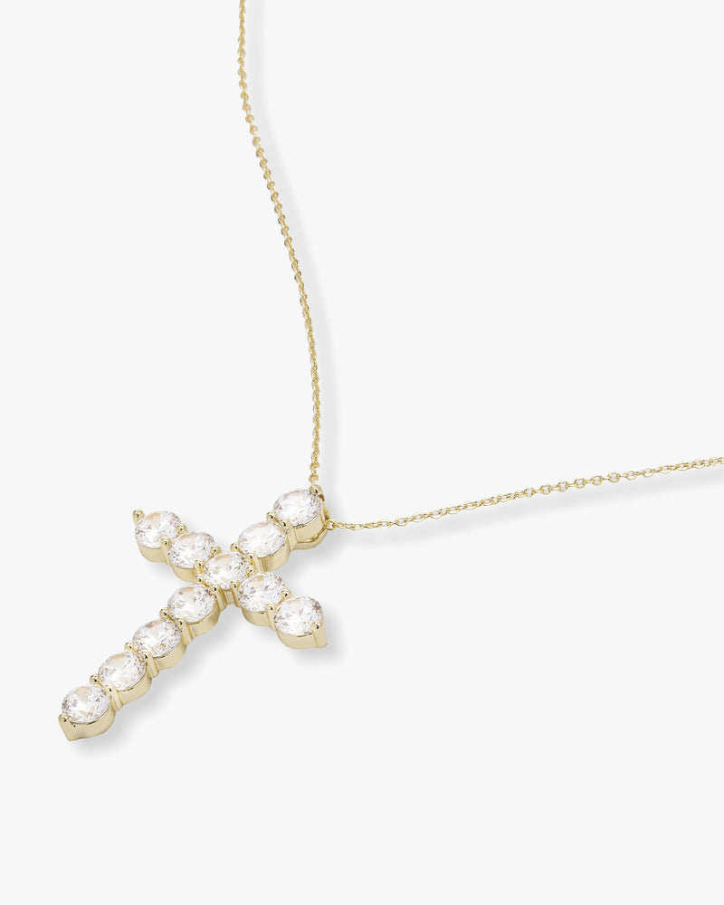 "Oh She Fancy" Cross Pendant 18" - Gold|White Diamondettes