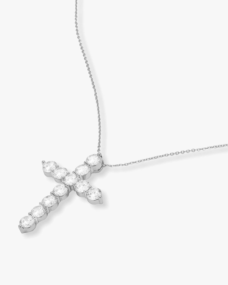 "Oh She Fancy" Cross Pendant 18" - Silver|White Diamondettes