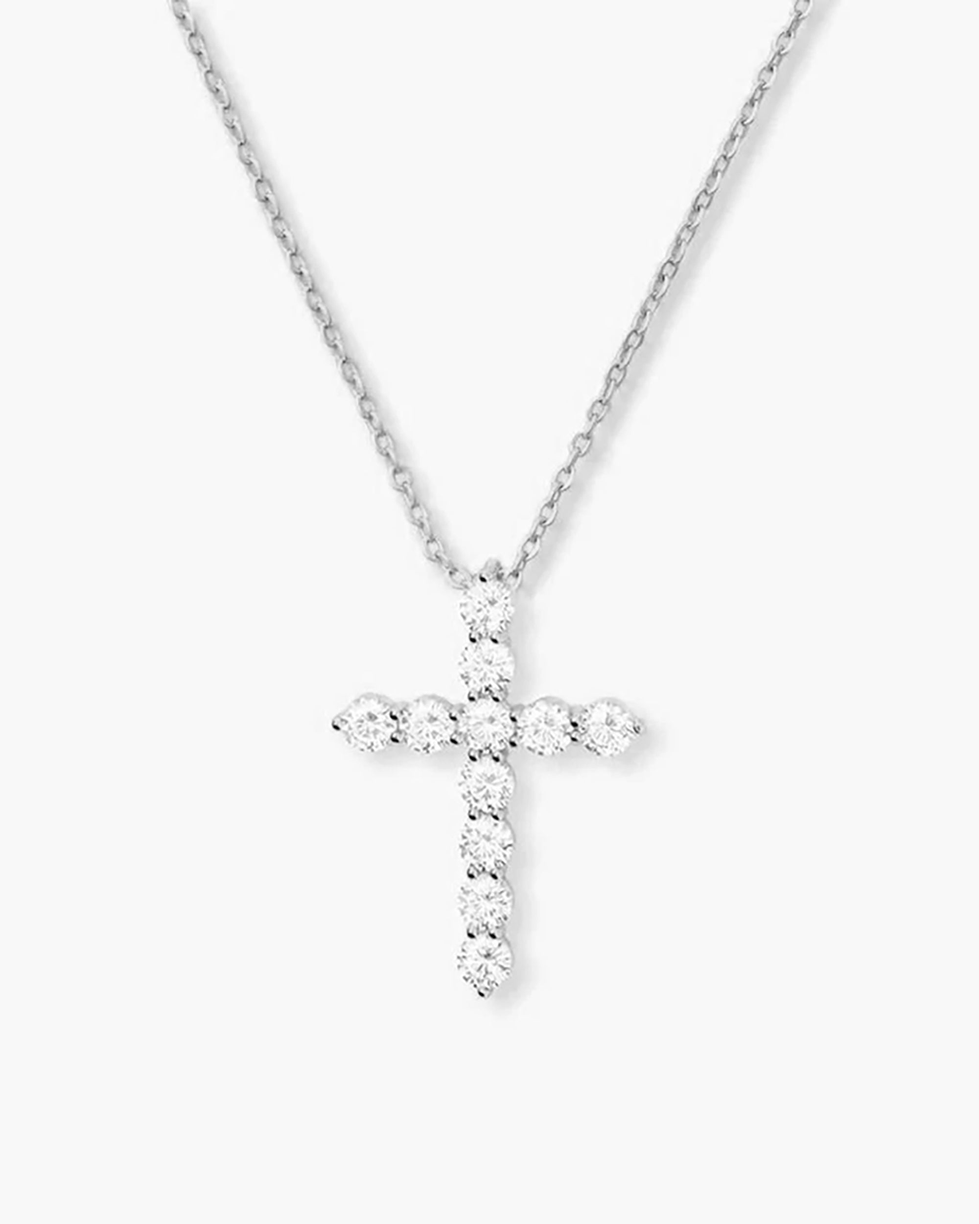 "Oh She Fancy" Small Cross Pendant - Silver|White Diamondettes