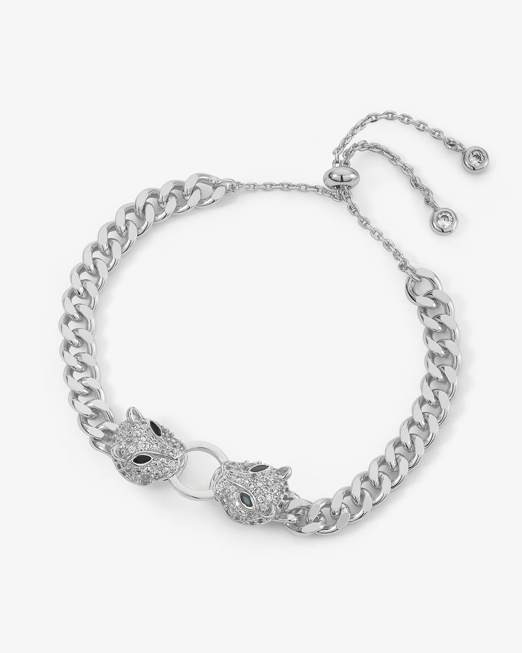 Double Jaguar Cuban Bracelet - Silver|White Diamondettes
