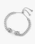 Double Jaguar Cuban Bracelet - Silver|White Diamondettes