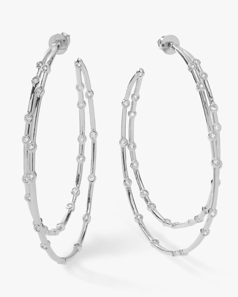 Big Ass Doubled Hoops 2.5" - Silver|White Diamondettes