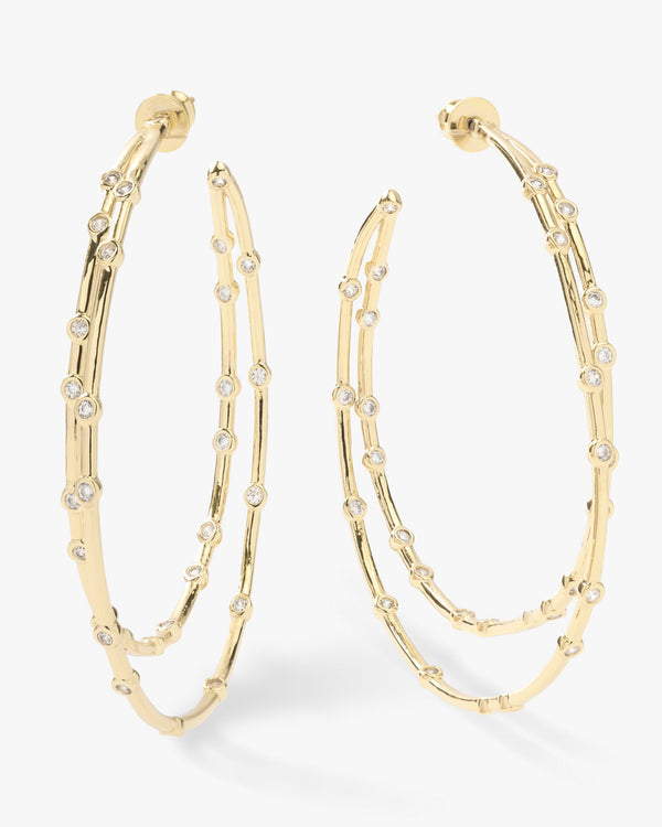 Big Ass Doubled Hoops 2.5" - Gold|White Diamondettes