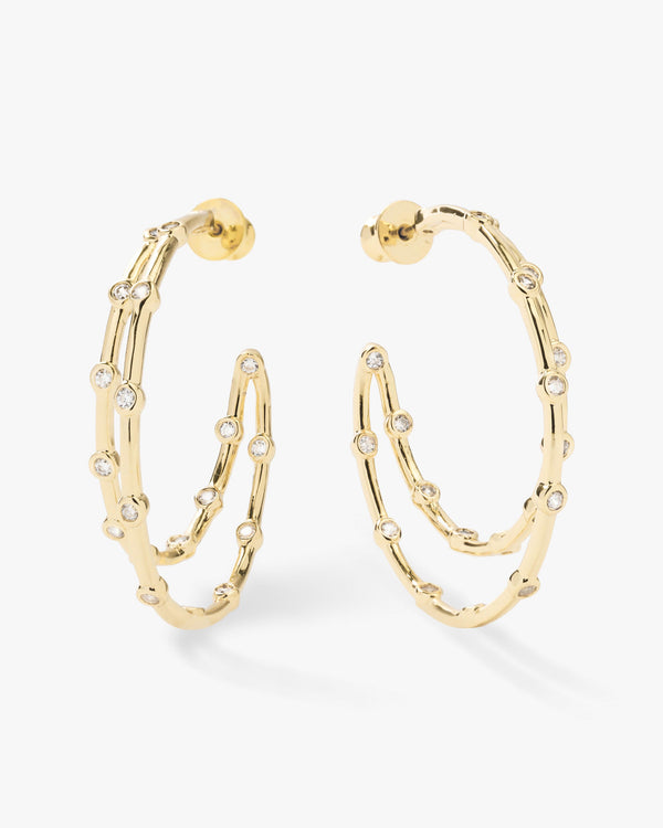 Big Ass Doubled Hoops 1.5" - Gold|White Diamondettes