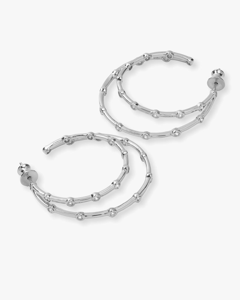 Big Ass Doubled Hoops 1.5" - Silver|White Diamondettes