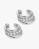 "Oh She Fancy" Smooth & Diamond Hoops - Silver|White Diamondettes