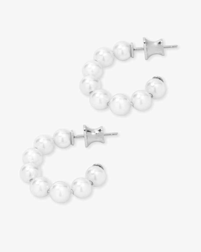 Baby Life's A Ball Pearl Hoops - Silver