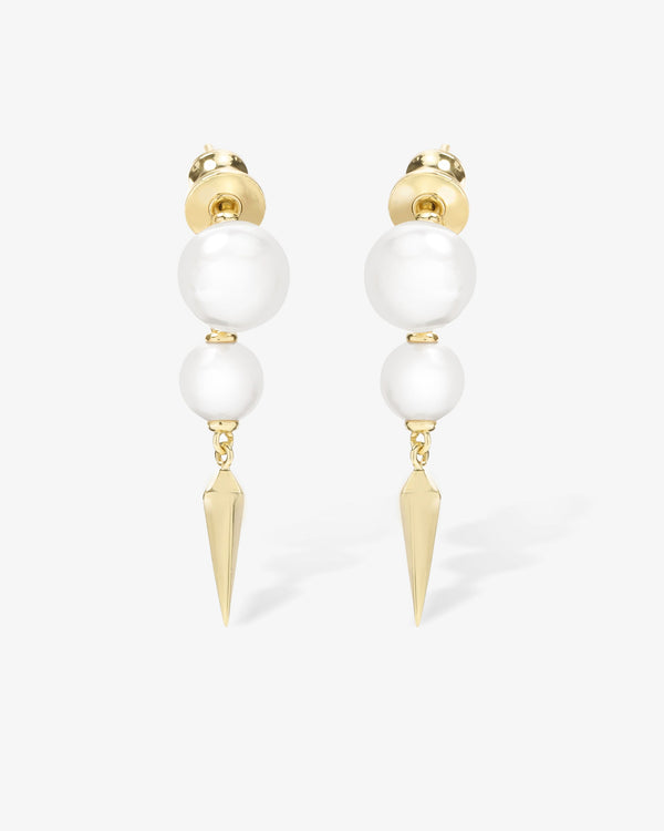 Perfect Pearl 2-Drop Spike Earrings - Gold