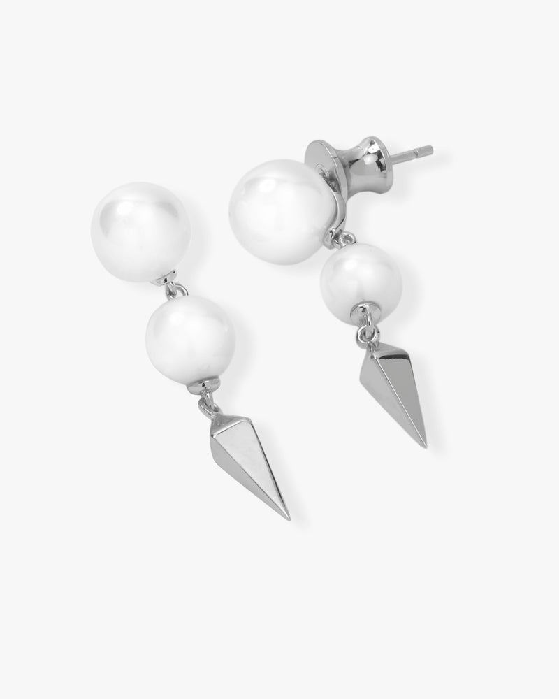 Perfect Pearl 2-Drop Spike Earrings - Silver