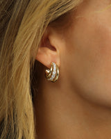 "Oh She Fancy" Smooth & Diamond Hoops - Gold|White Diamondettes