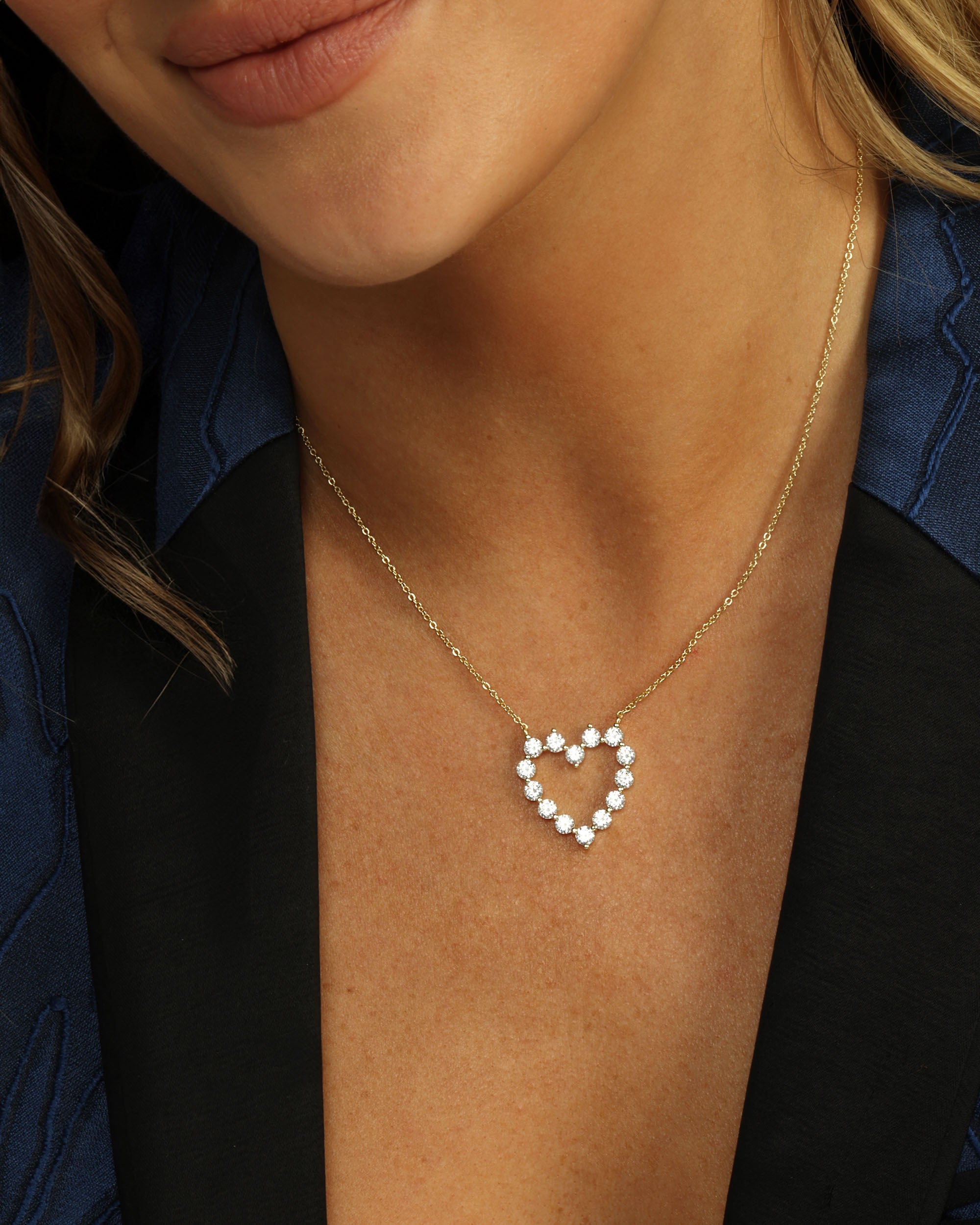 She's an Icon Small Heart Necklace - Gold|White Diamondettes