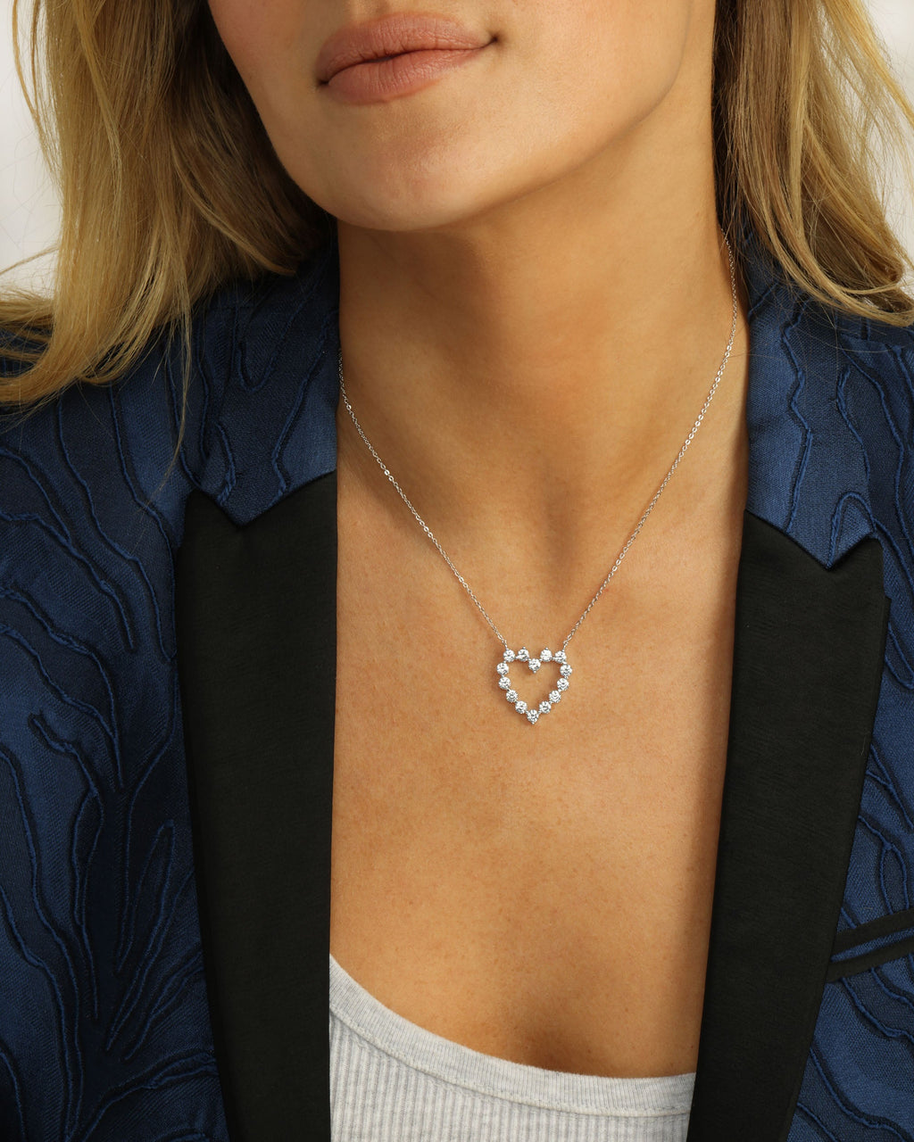 She's an Icon Small Heart Necklace - Silver|White Diamondettes