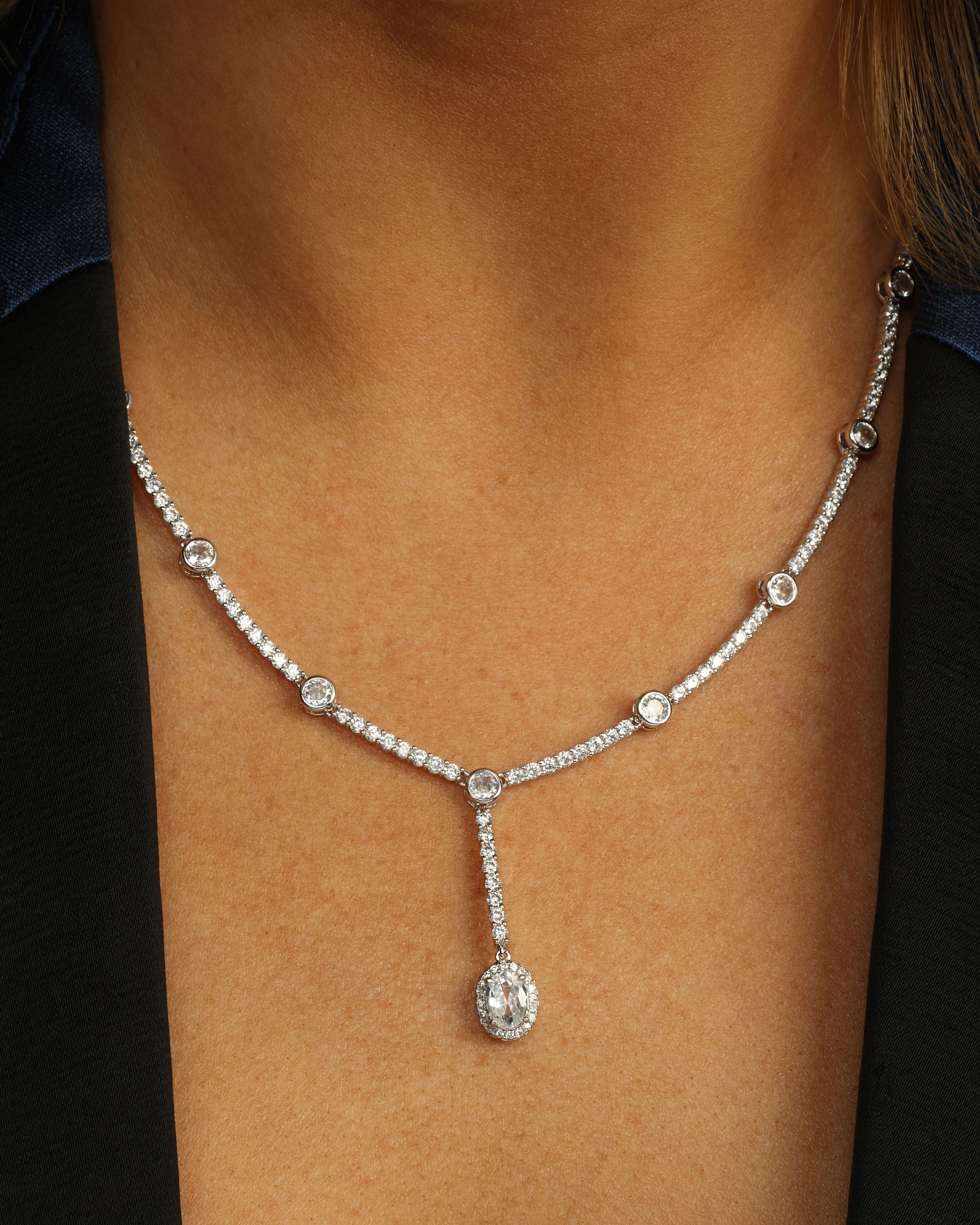 She's an Icon Lariat Necklace 18" - Silver|White Diamondettes