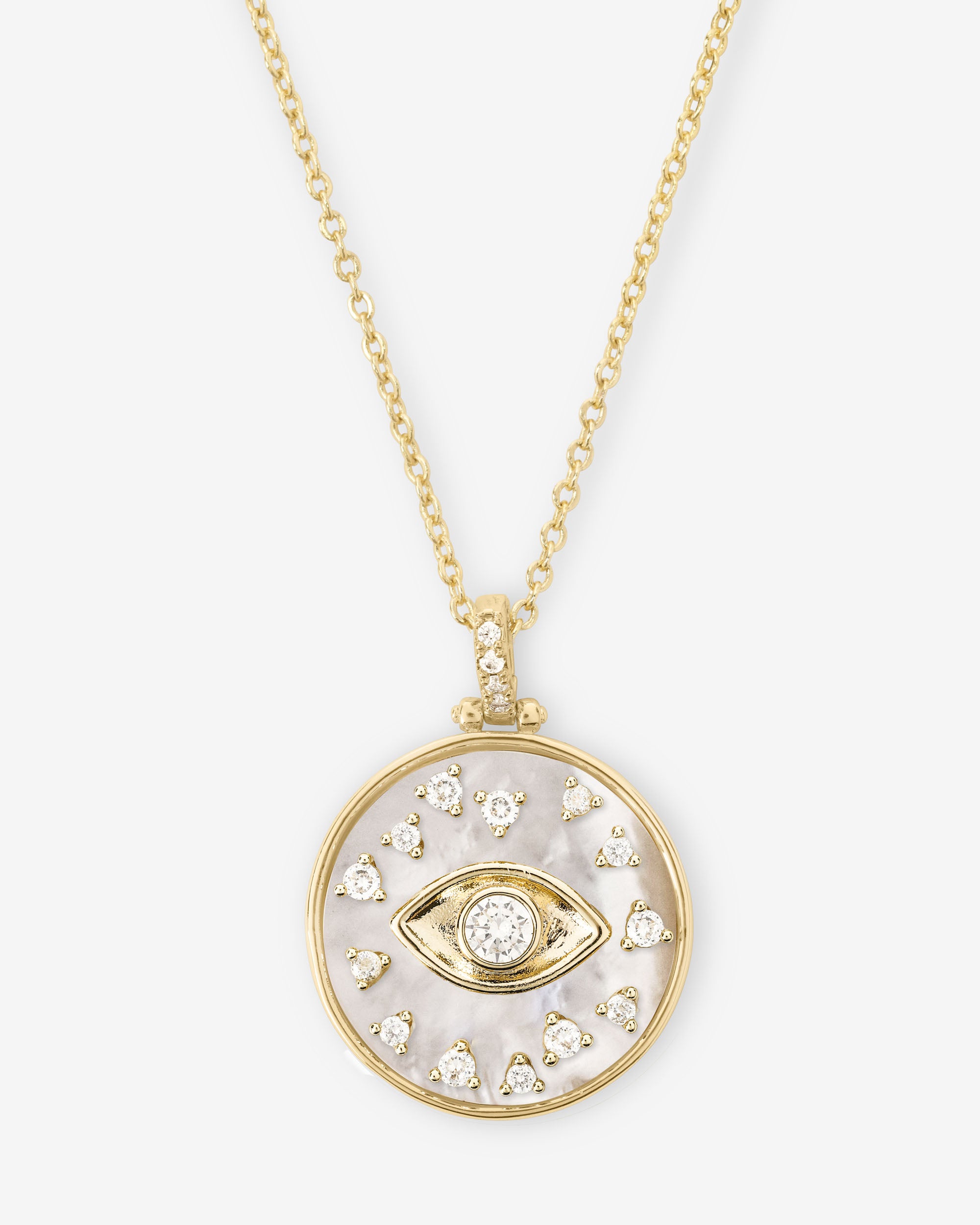 Chic Gold Evil Eye Medallion Necklace with Diamond Melinda Maria