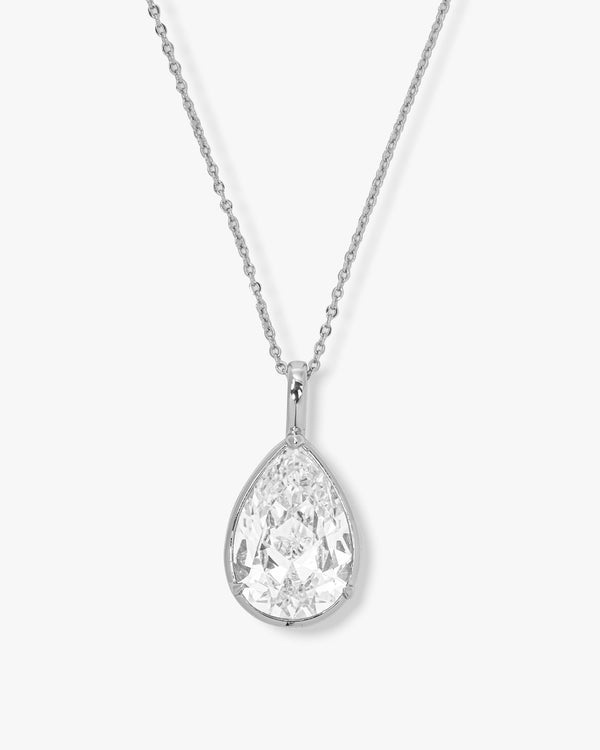 "She's So Stunning" Teardrop Necklace - Silver|White Diamondettes