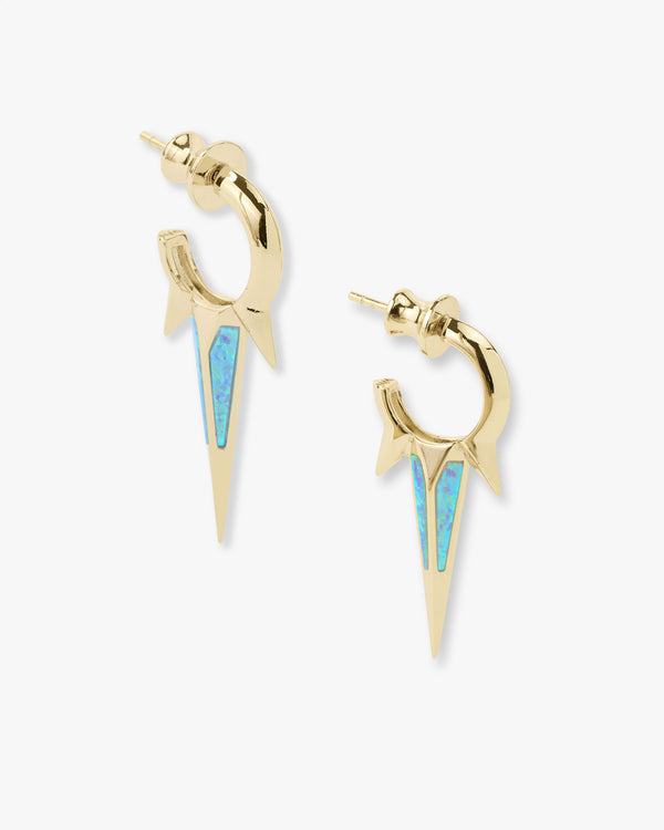 Gabriella Blue Opal Triple Spike Earrings - Gold|Blue Opal