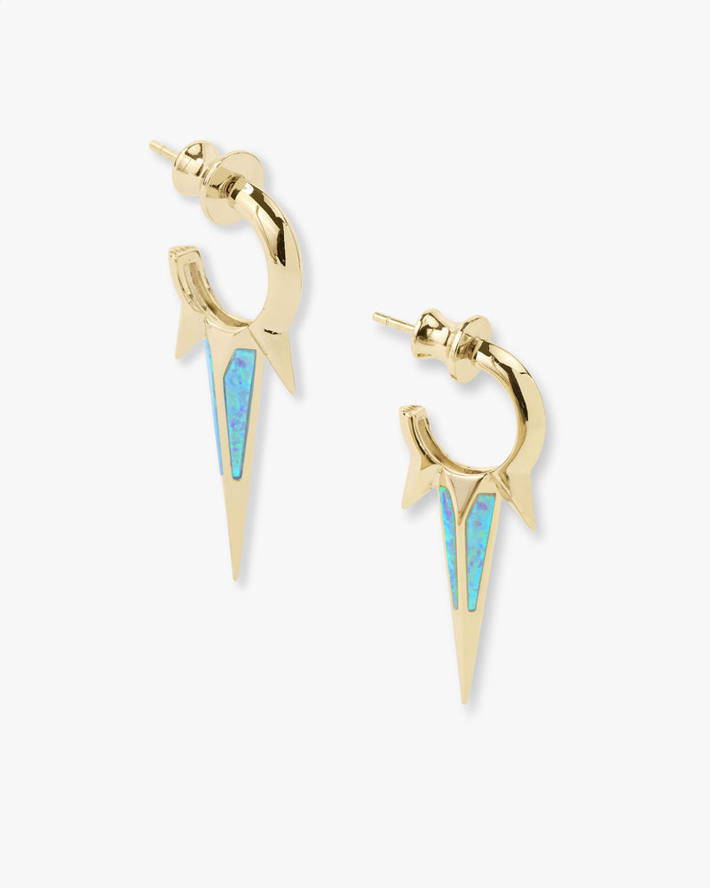 Gabriella Blue Opal Triple Spike Earrings - Gold|Blue Opal