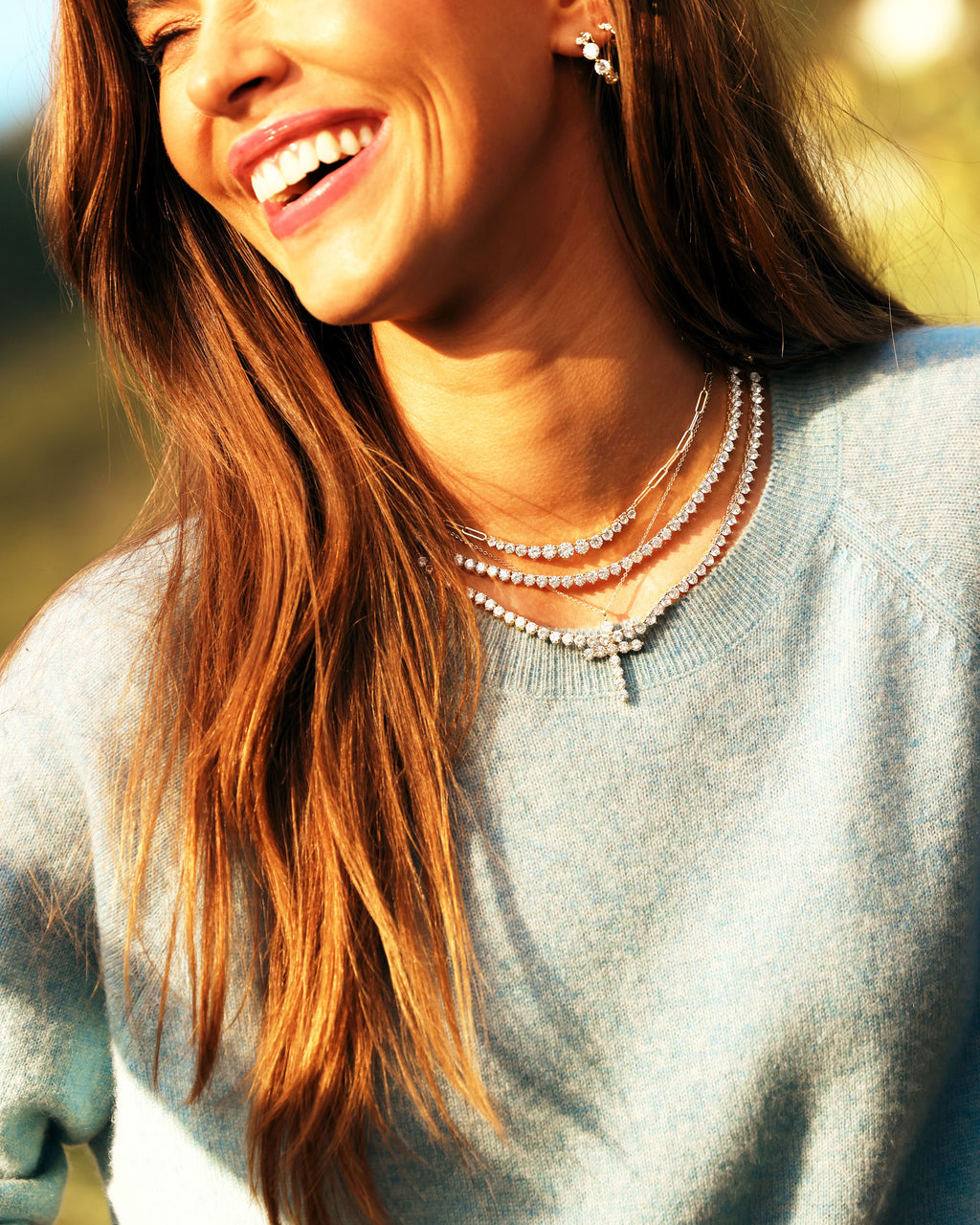 Not Your Basic Graduated Samantha Tennis Necklace - Silver|White Diamondettes