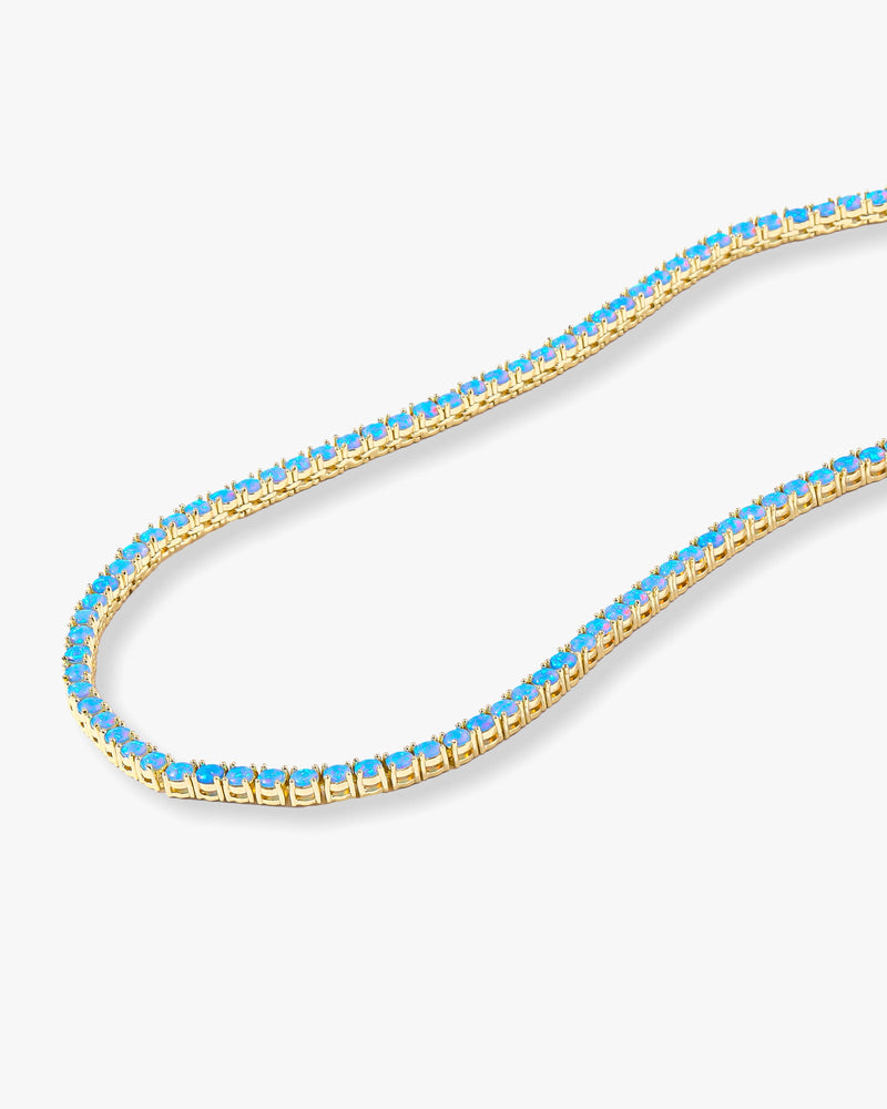 Grand Heiress Tennis Necklace 16" - Gold|Blue Opal