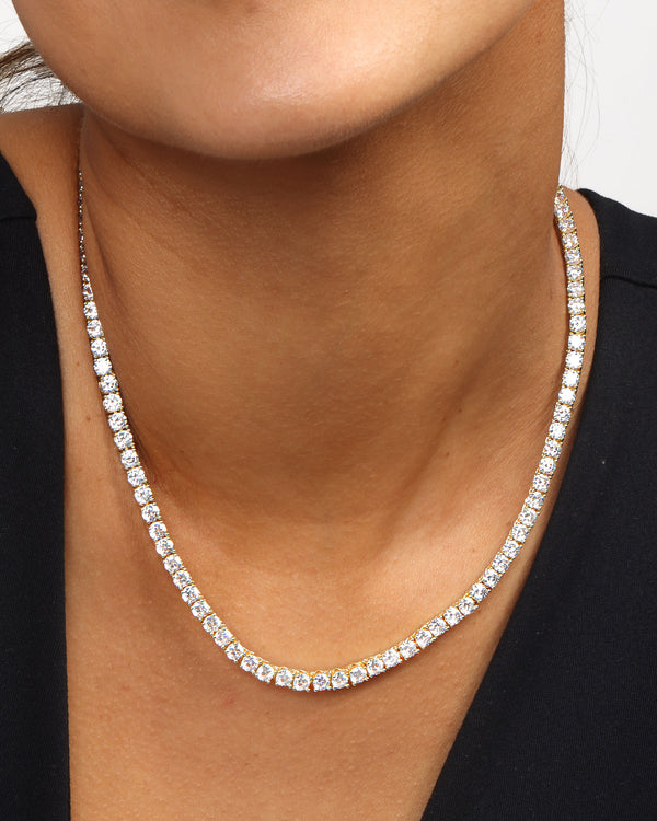 Grand Heiress Tennis Necklace 18" - Gold|White Diamondettes